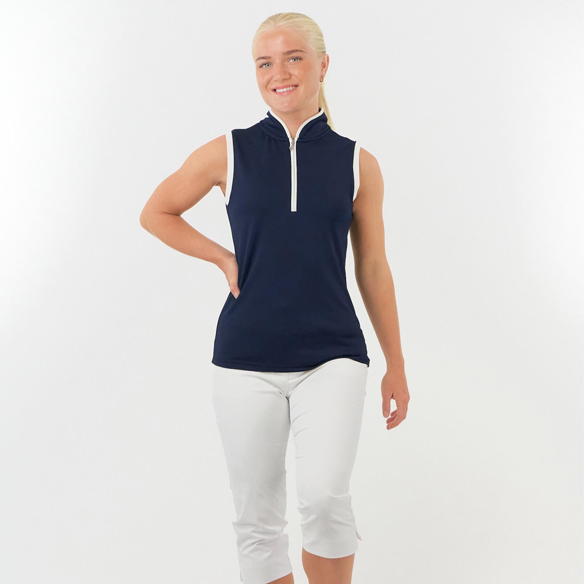 Pure Golf Bloom2 Ladies Sleeveless Golf Polo Shirt Navy