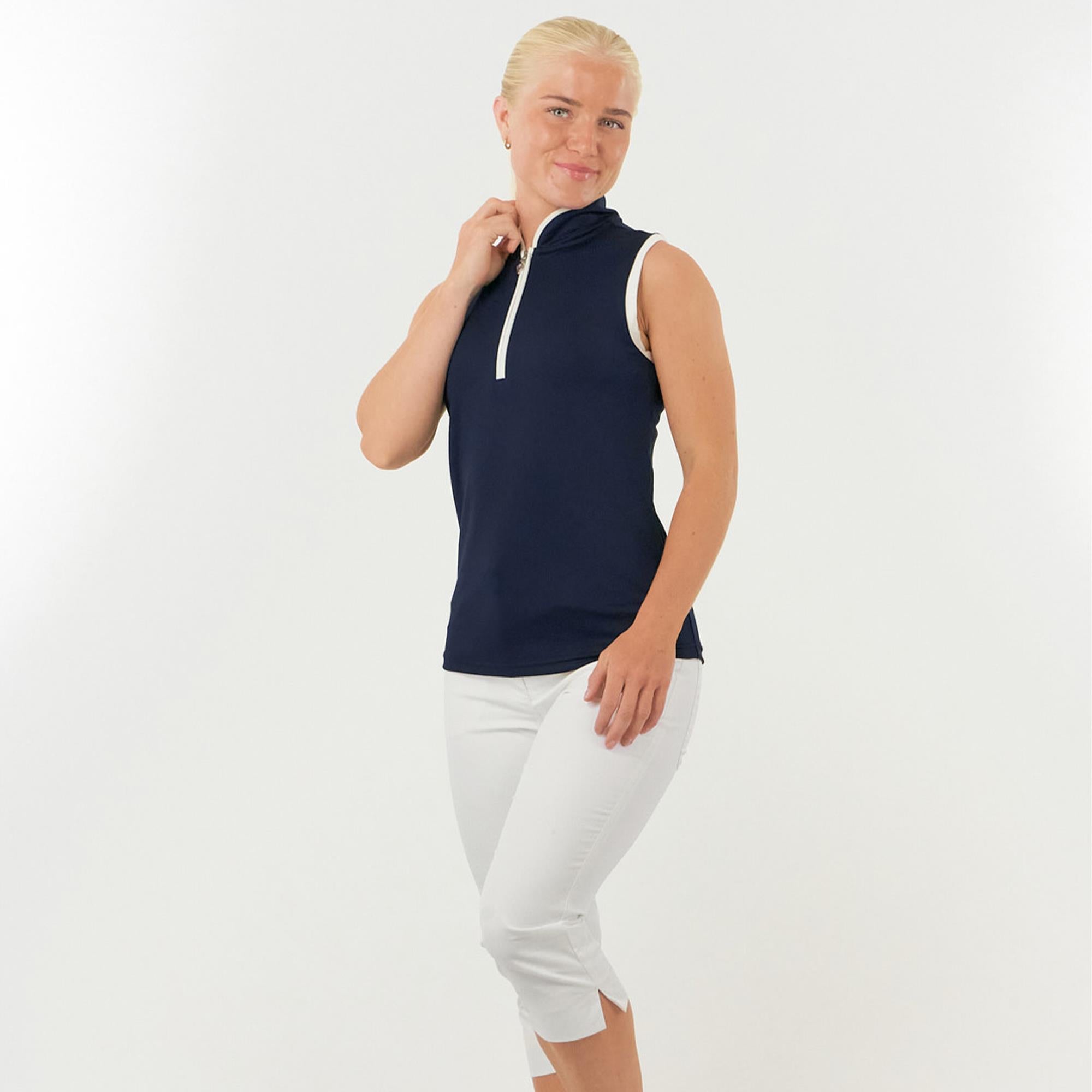 Pure Golf Bloom2 Ladies Sleeveless Golf Polo Shirt Navy