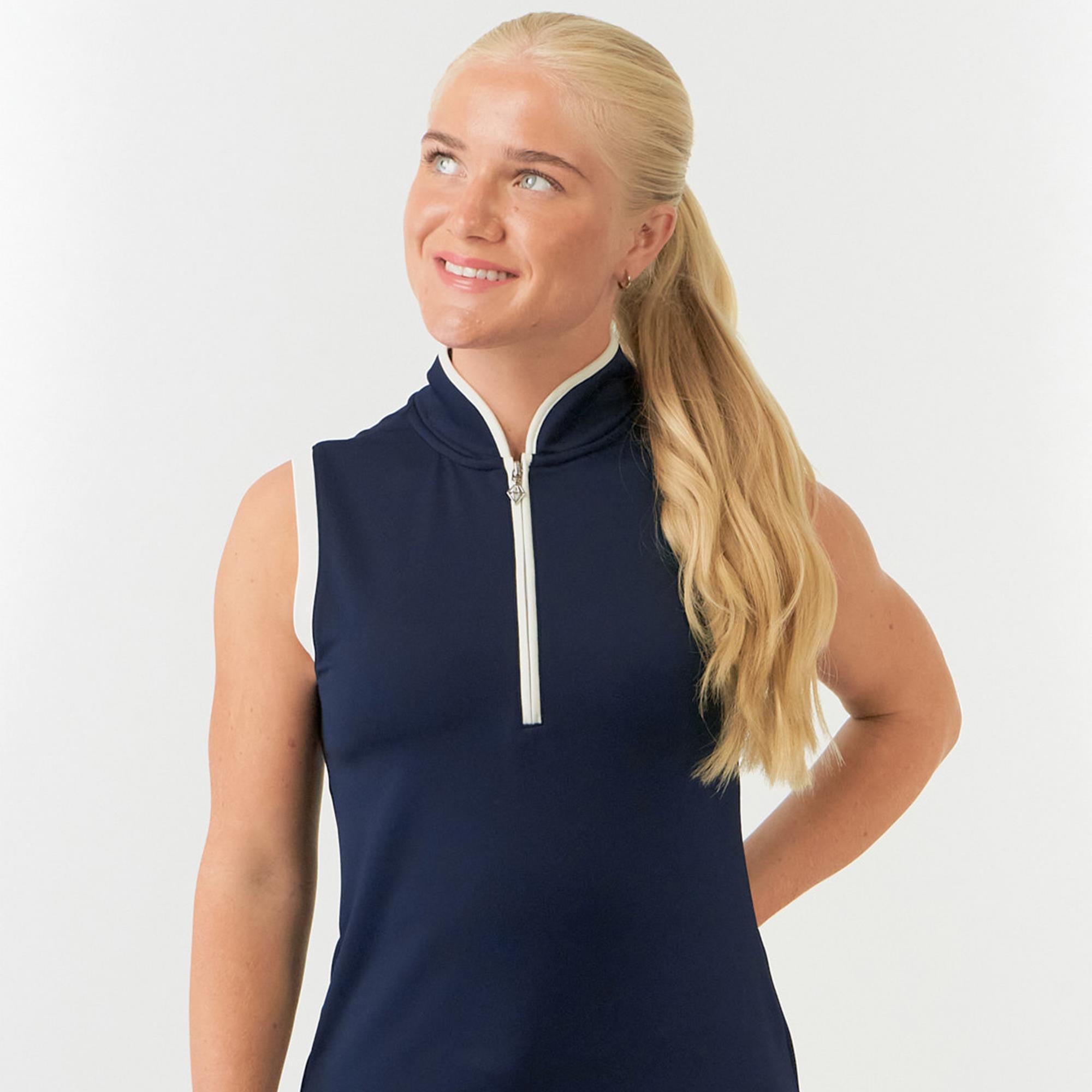 Pure Golf Bloom2 Ladies Sleeveless Golf Polo Shirt Navy