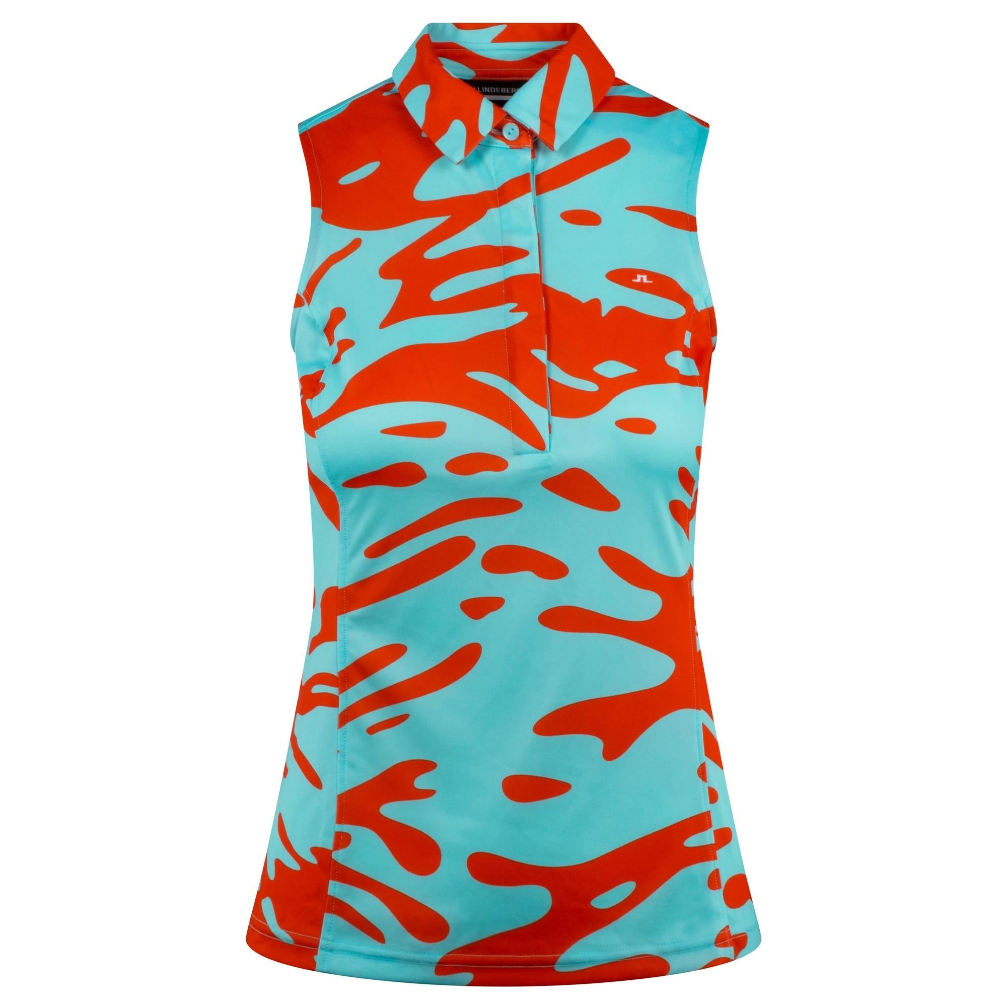 J Lindeberg Dena Print Sleeveless Ladies Golf Polo Shirt Neptune Atomizer