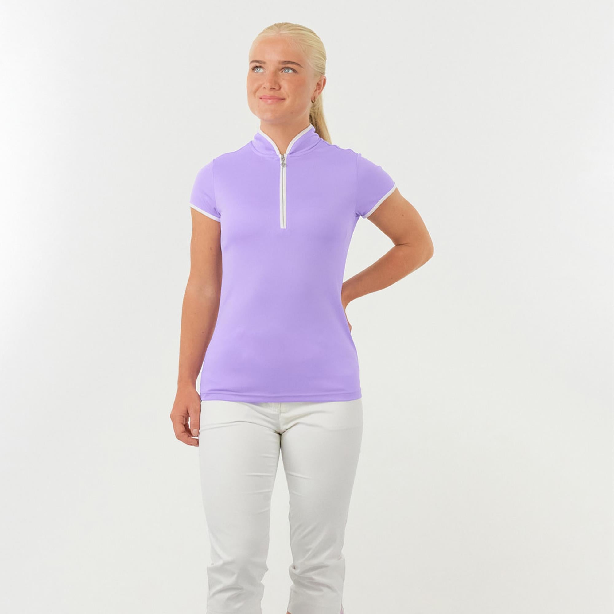 Pure Golf Bloom2 Ladies Cap Sleeve Golf Polo Shirt Lilac