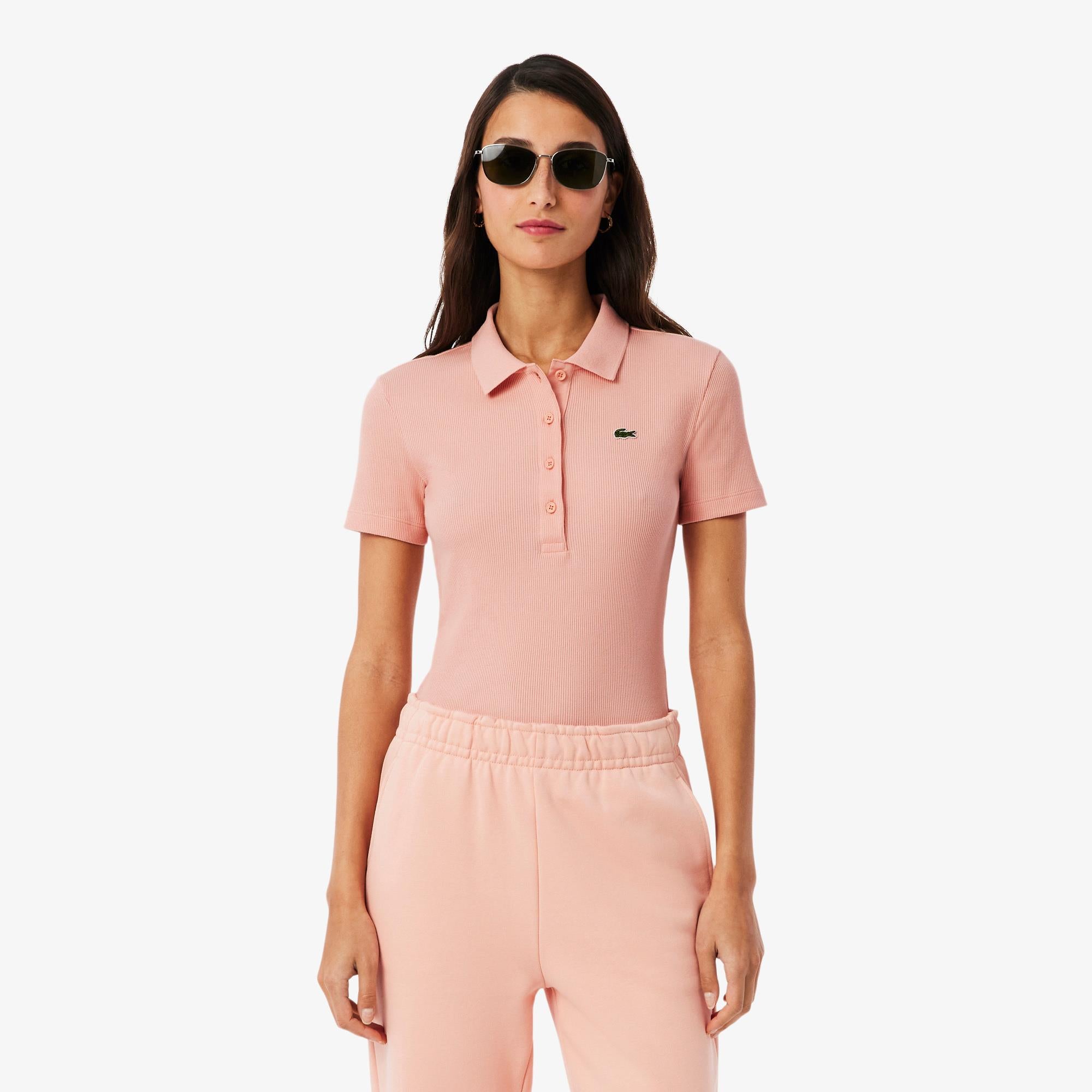 Ladies Lacoste L.12.D Slim Fit Ribbed Cotton Polo Shirt Miami