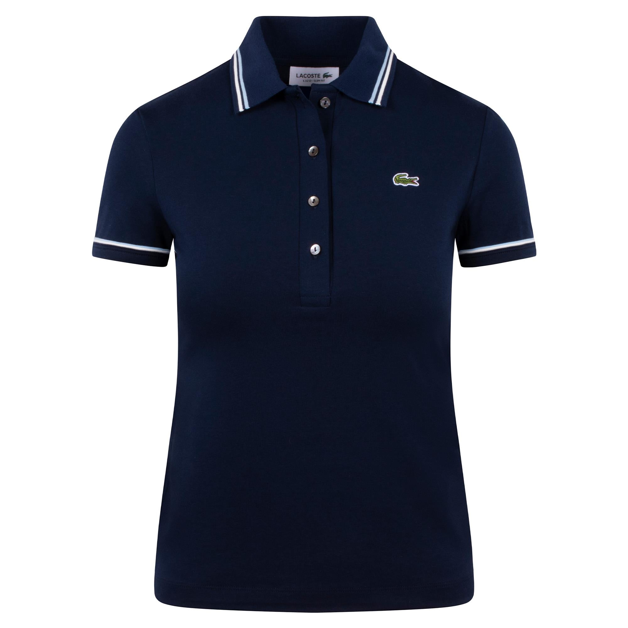 Ladies Lacoste Slim Fit L.12D Contrast Accent Polo Shirt Navy