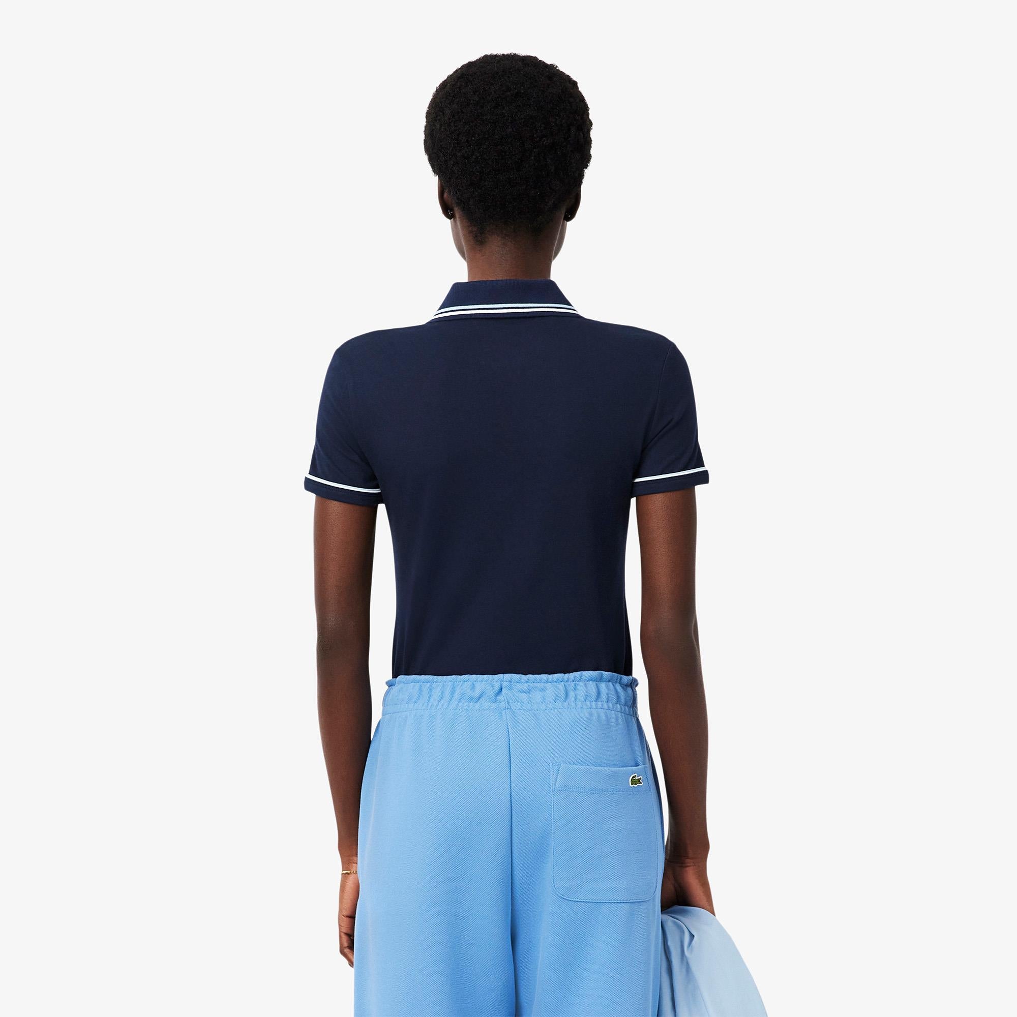Ladies Lacoste Slim Fit L.12D Contrast Accent Polo Shirt Navy