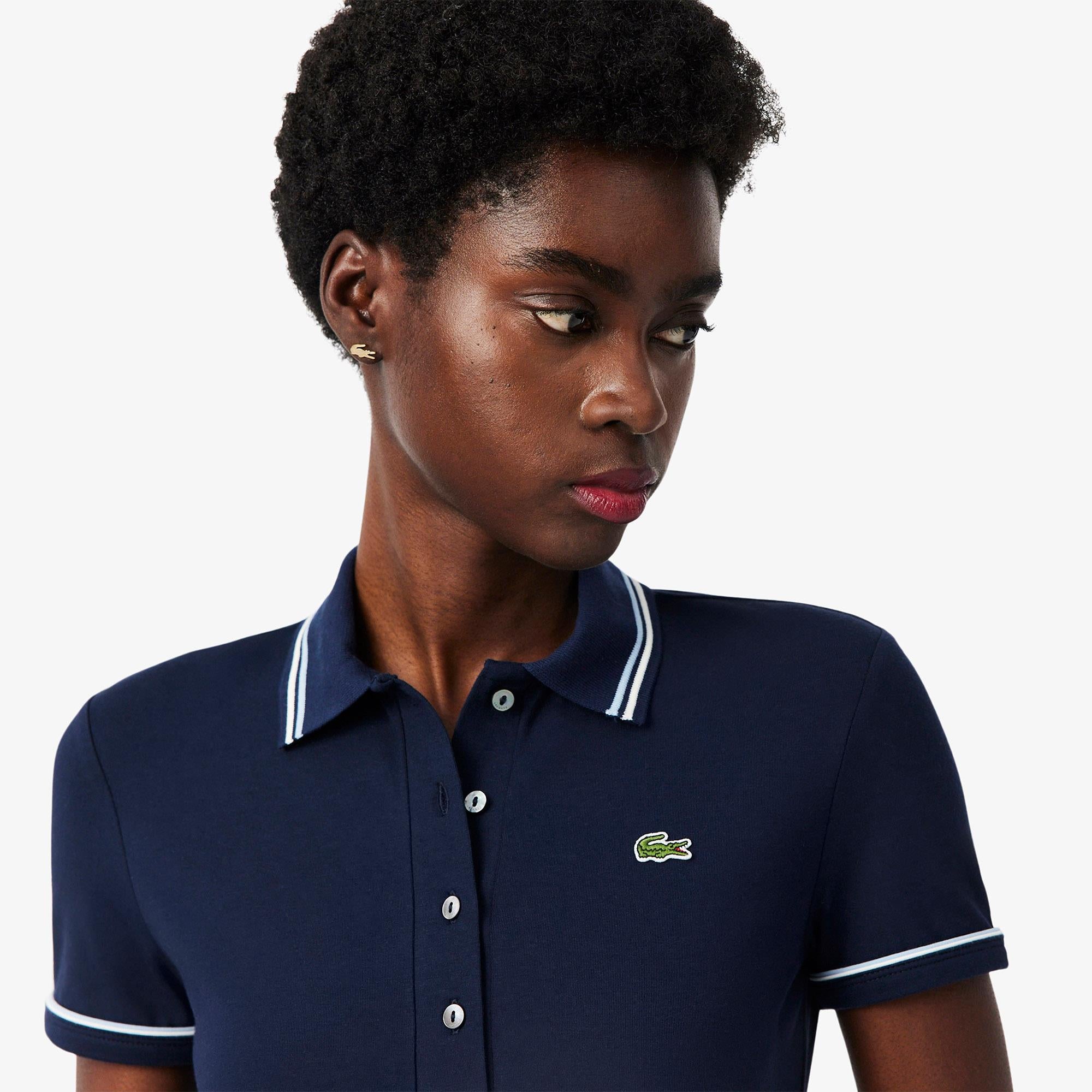 Ladies Lacoste Slim Fit L.12D Contrast Accent Polo Shirt Navy