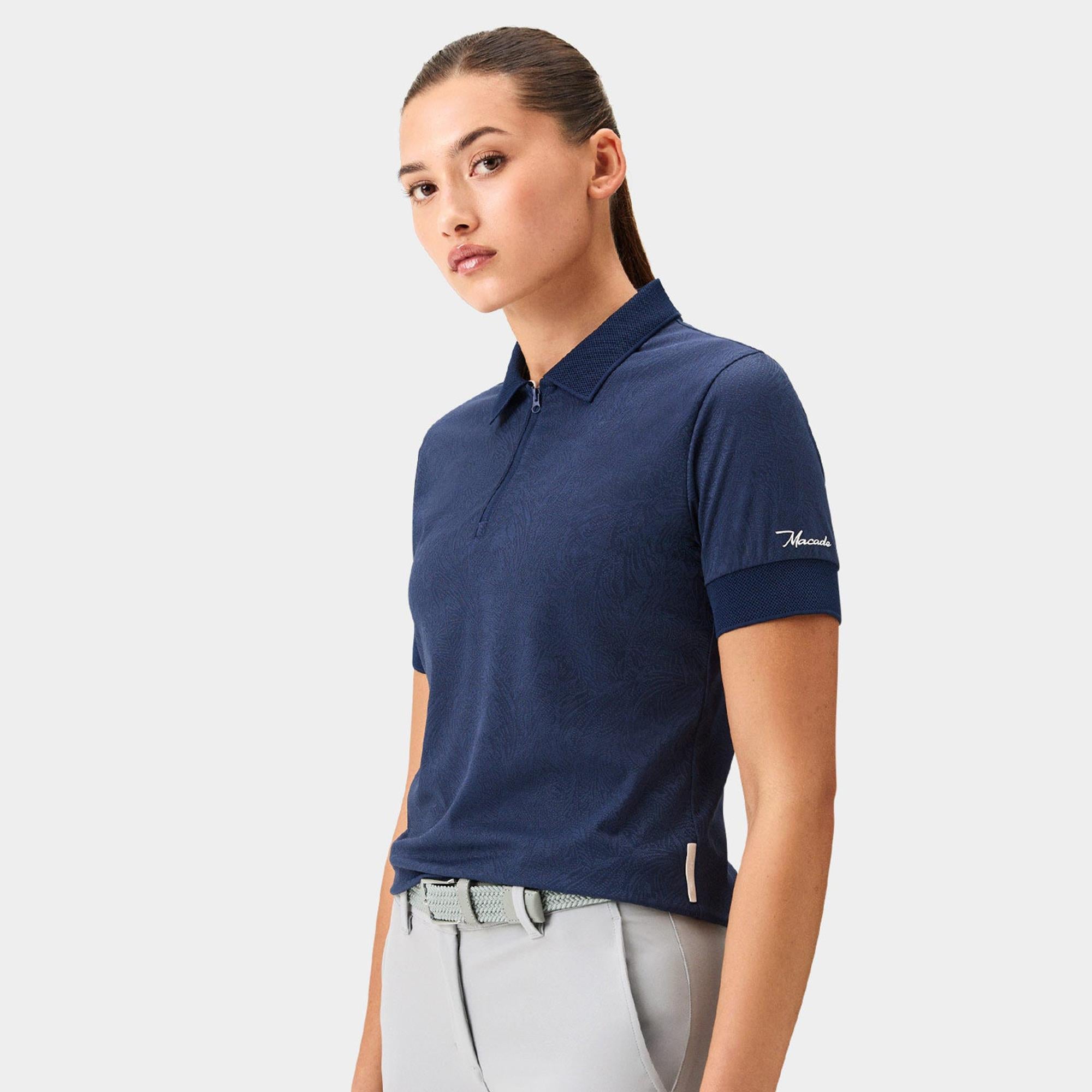 Macade Golf Lace Paisley Zip Ladies Golf Polo Shirt Navy