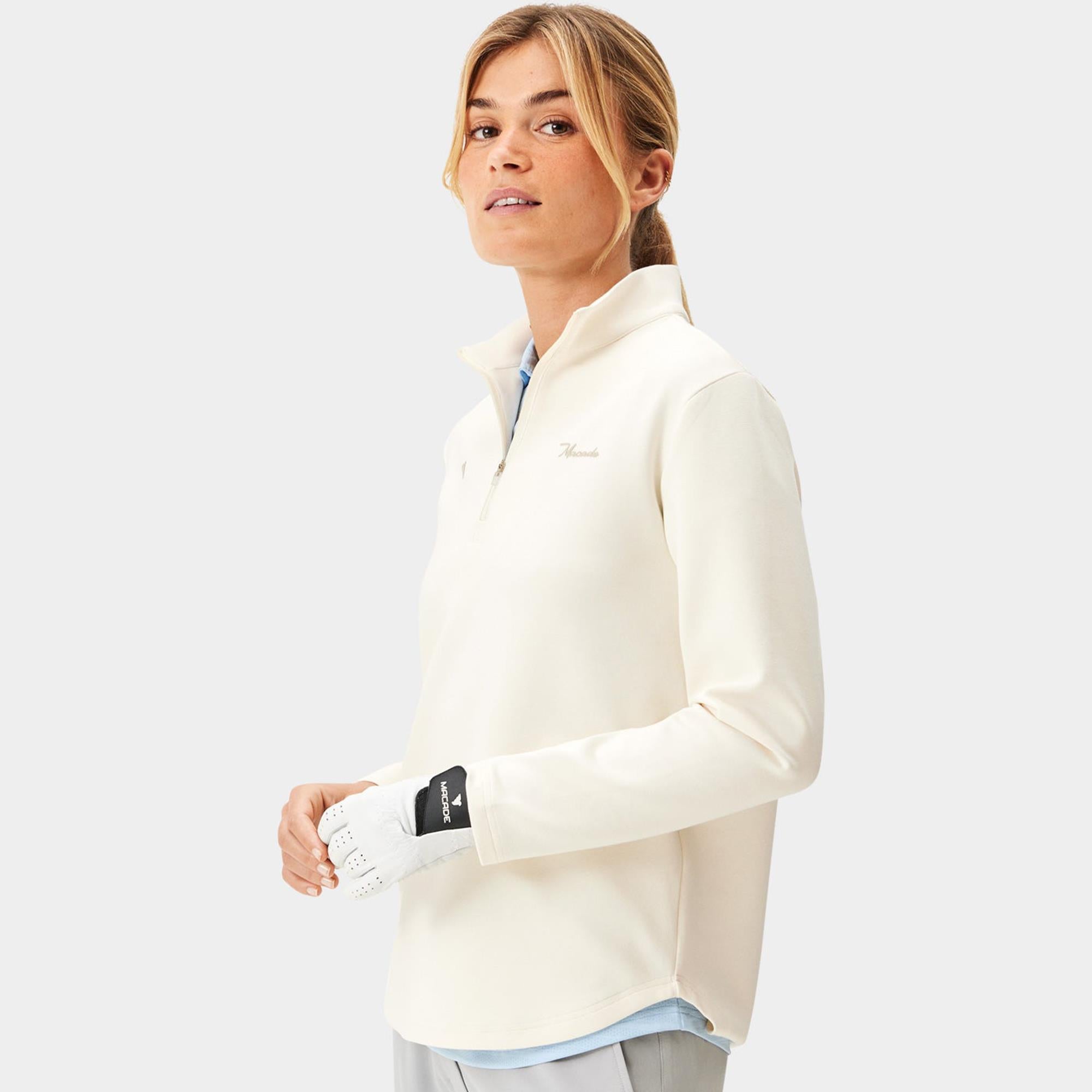 Macade Golf Zoe Flex Quarter Zip Ladies Golf Mid Layer Ivory