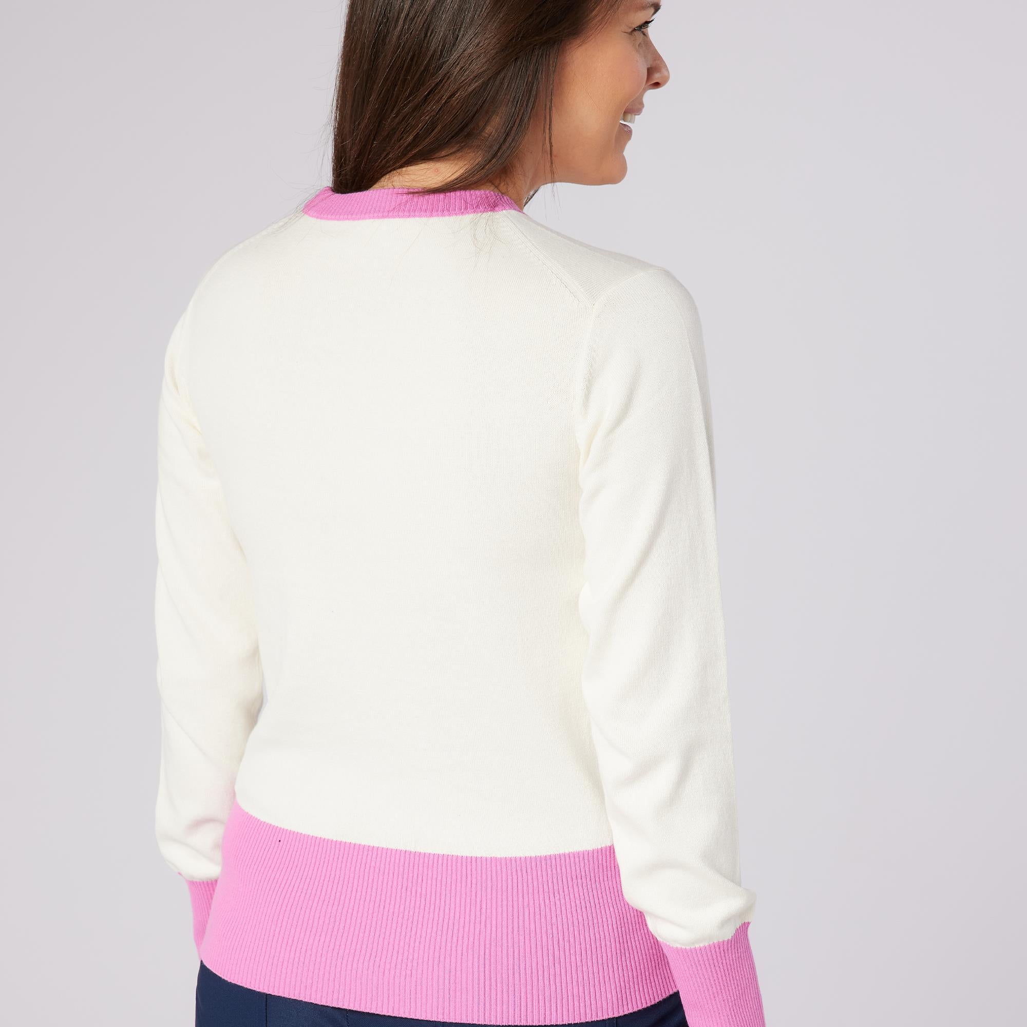 Swing Out Sister Sugar Sustainable Ladies Golf Sweater Super Pink