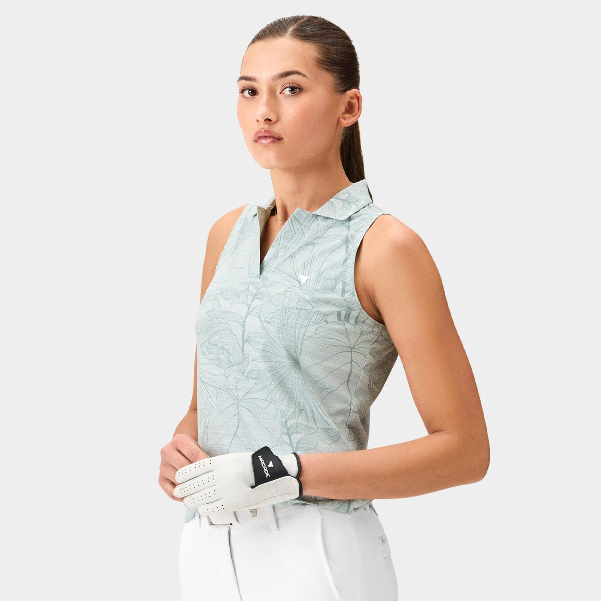 Macade Golf Paige Ladies Sleeveless Golf Polo Shirt Palm
