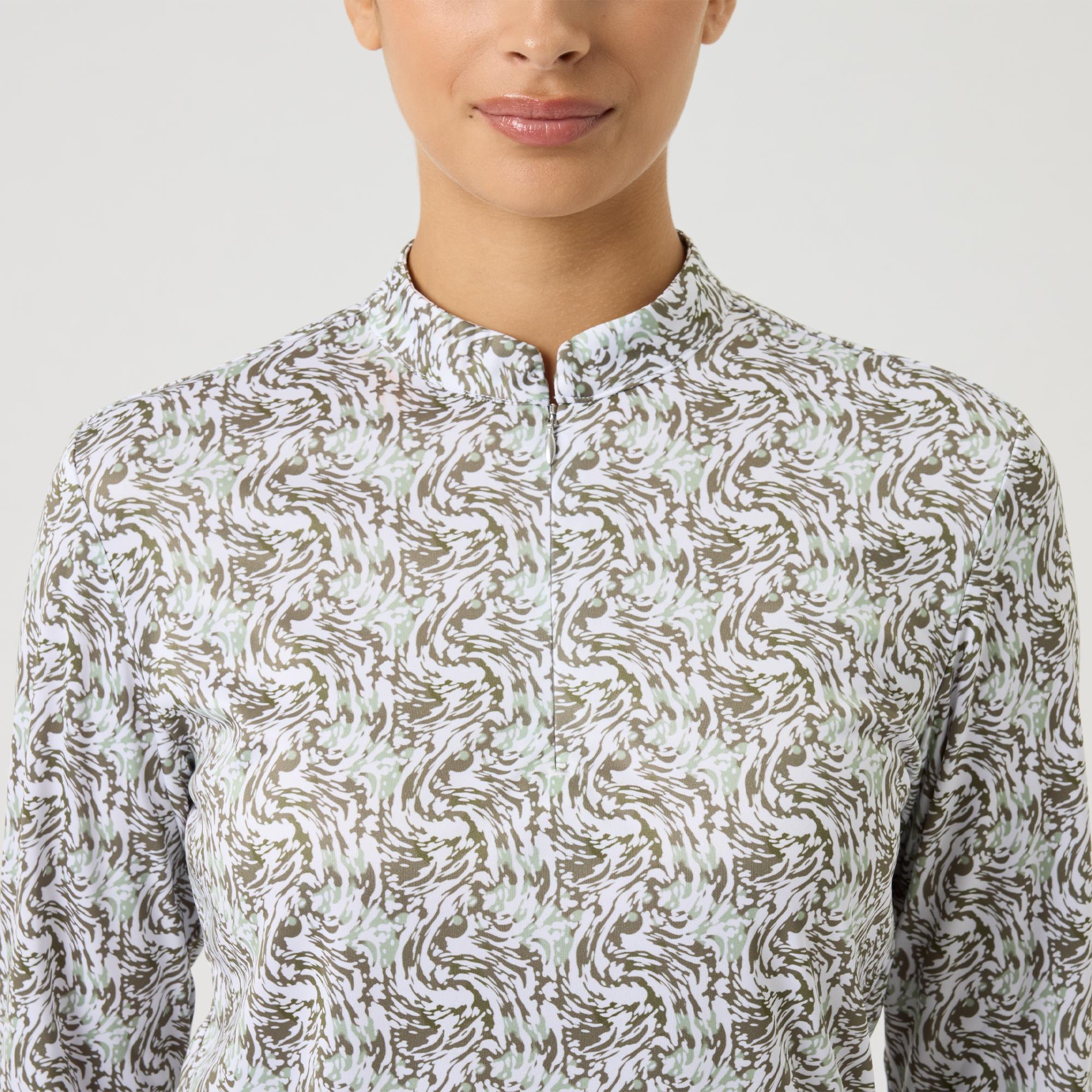 Daily Sports Dull Printed Long Sleeve Ladies Golf Polo Shirt Abstract Swirl