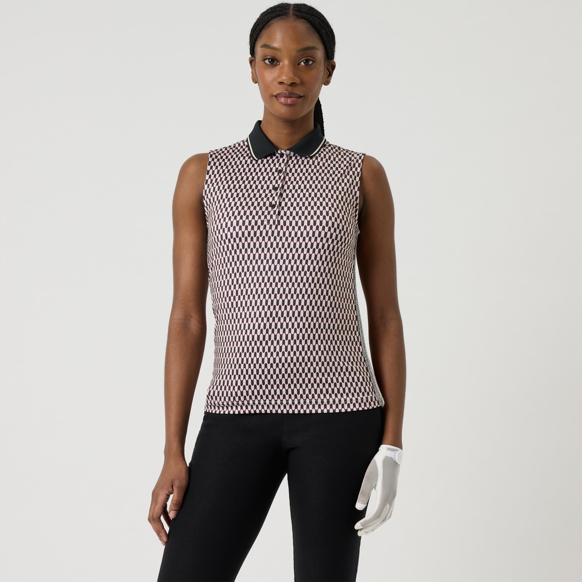 Daily Sports Geometric Sleeveless Ladies Golf Polo Shirt Wave