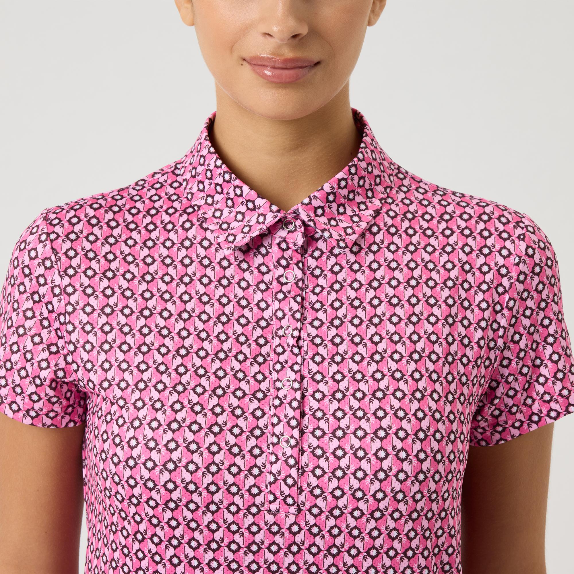 Daily Sports Sheermotion Ladies Golf Polo Shirt Geometric Palm Tree