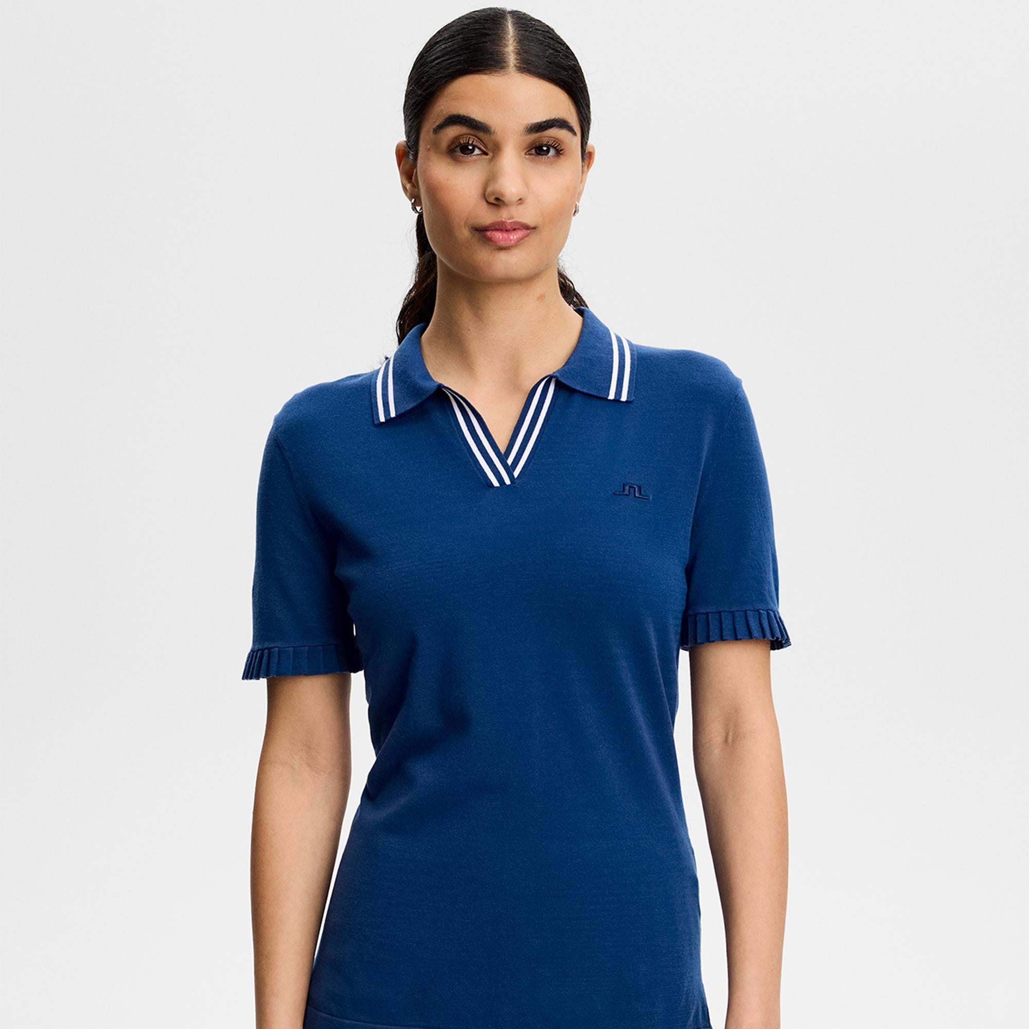 J Lindeberg Mira Knitted Ladies Golf Polo Shirt Estate Blue