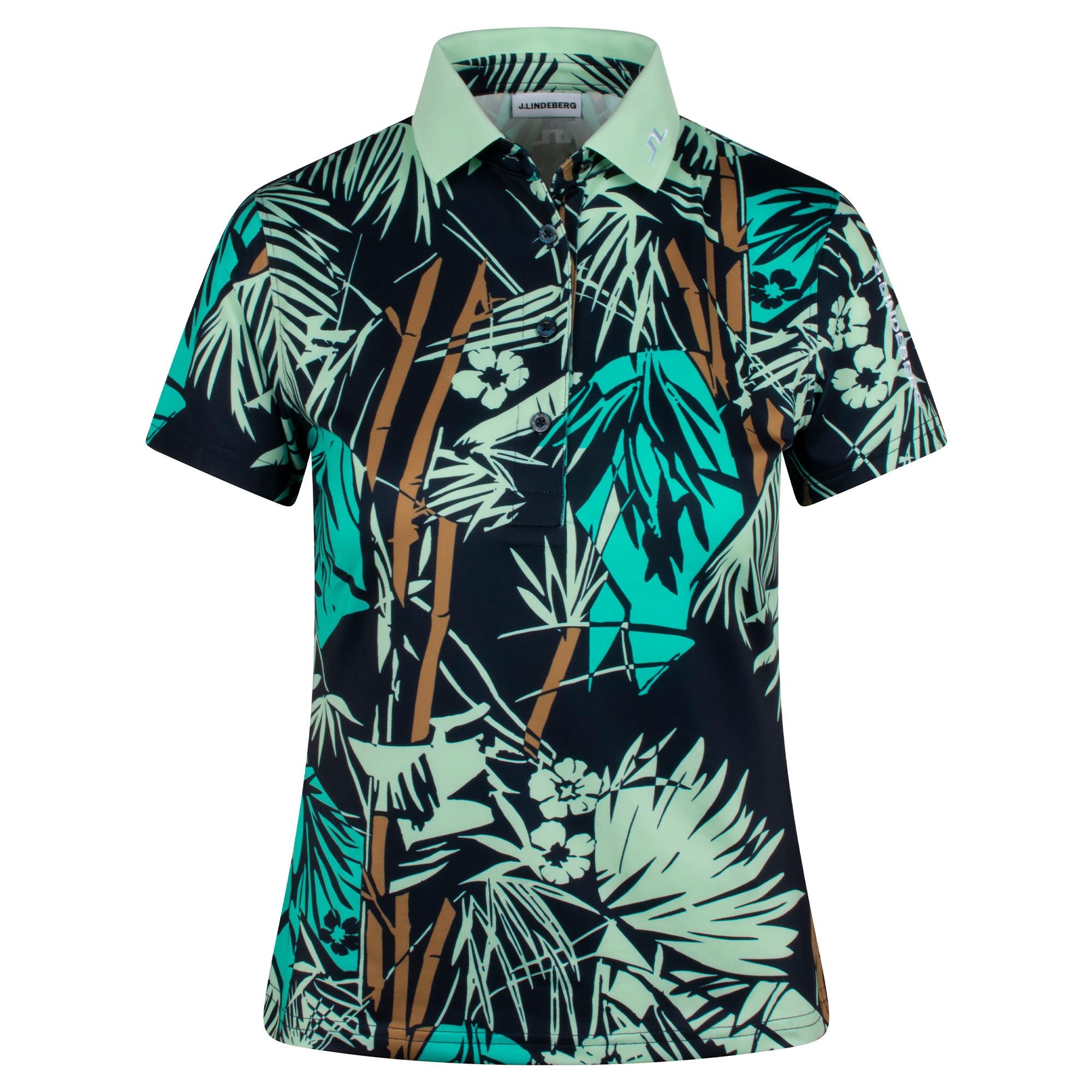 J Lindeberg Tour Tech Print Ladies Golf Polo Shirt Grove Navy