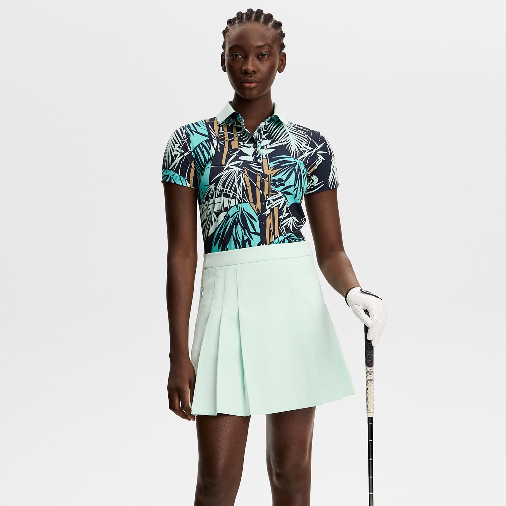 J Lindeberg Tour Tech Print Ladies Golf Polo Shirt Grove Navy
