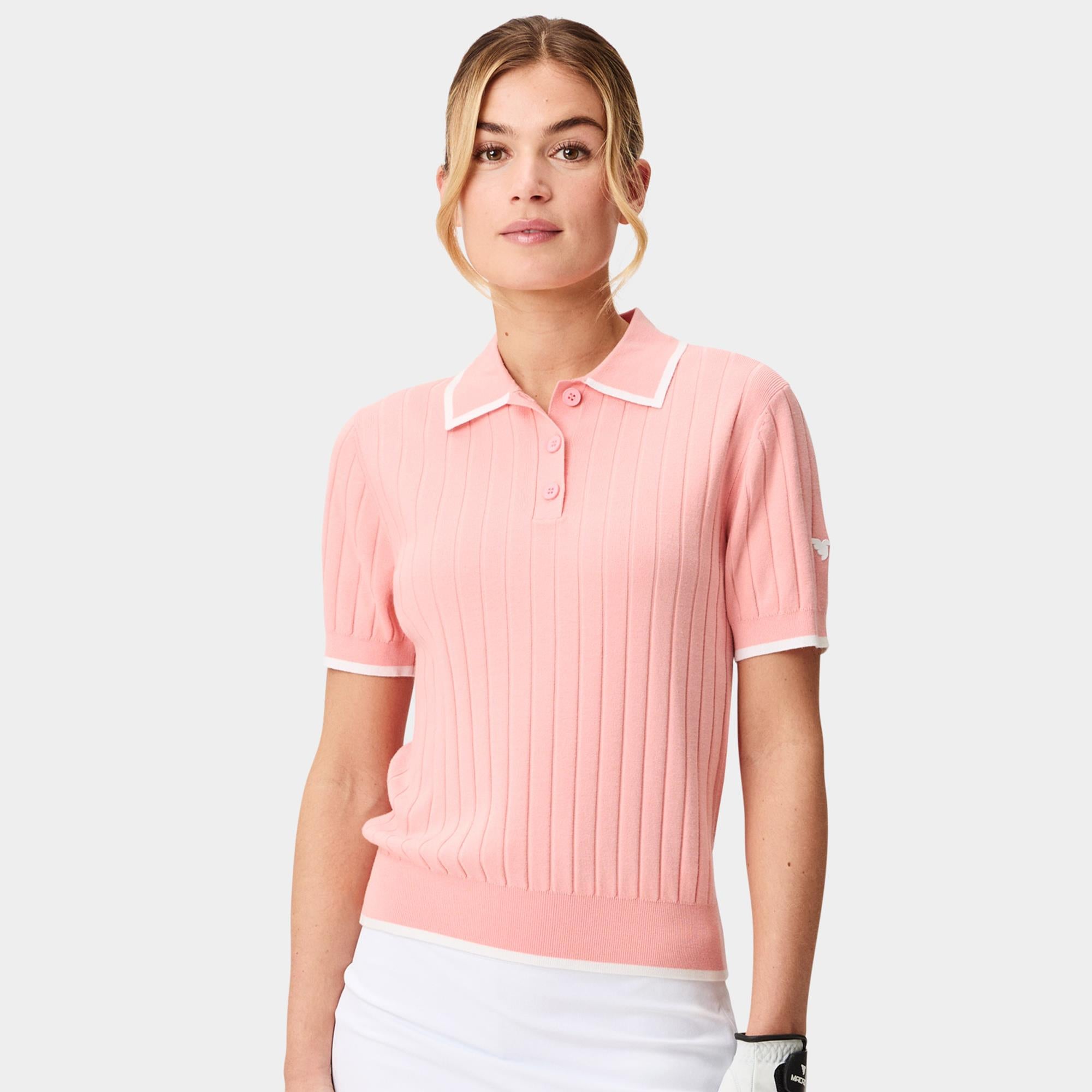 Macade Golf Skye Course Ladies Knit Golf Polo Shirt Coral