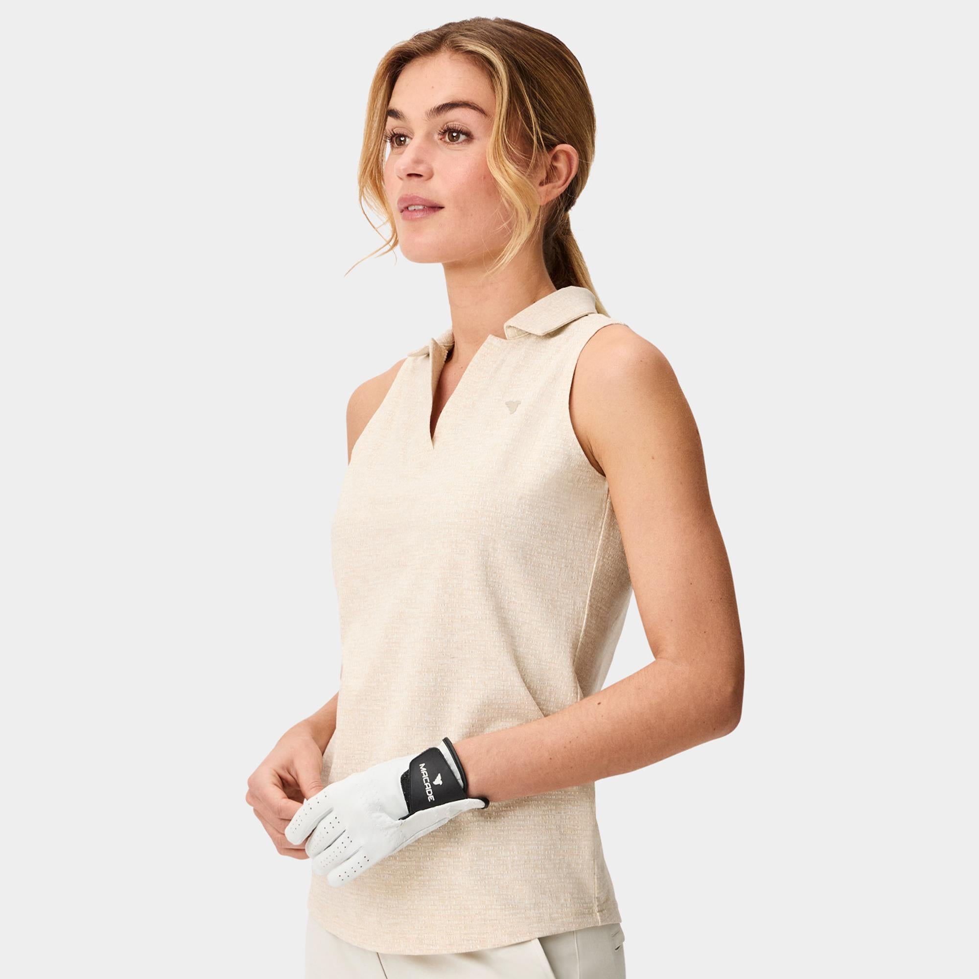 Macade Golf Mila Breeze Ladies Sleeveless Golf Polo Shirt Sand