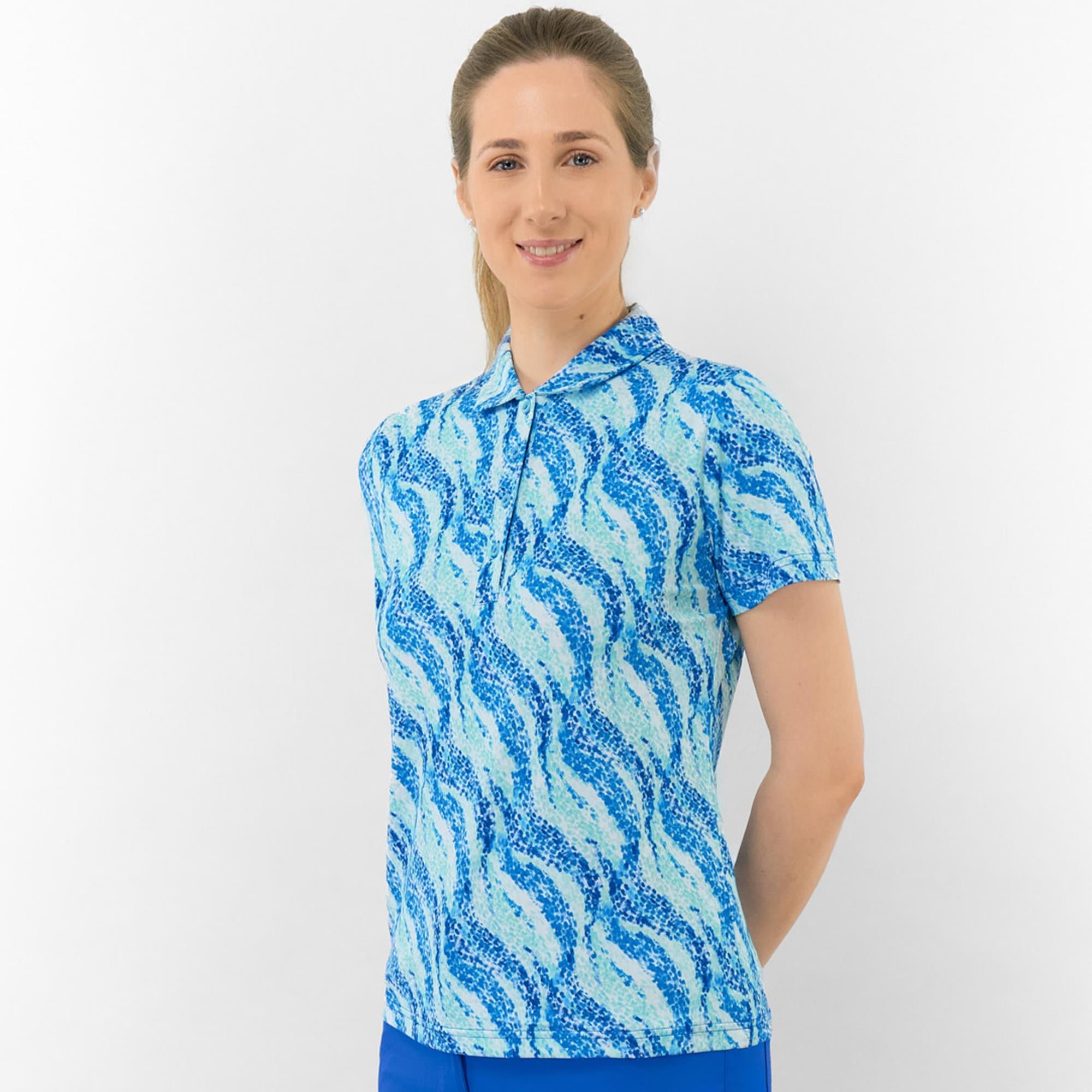 Pure Golf Liberty Short Sleeve Ladies Golf Polo Shirt Marine Mosaic