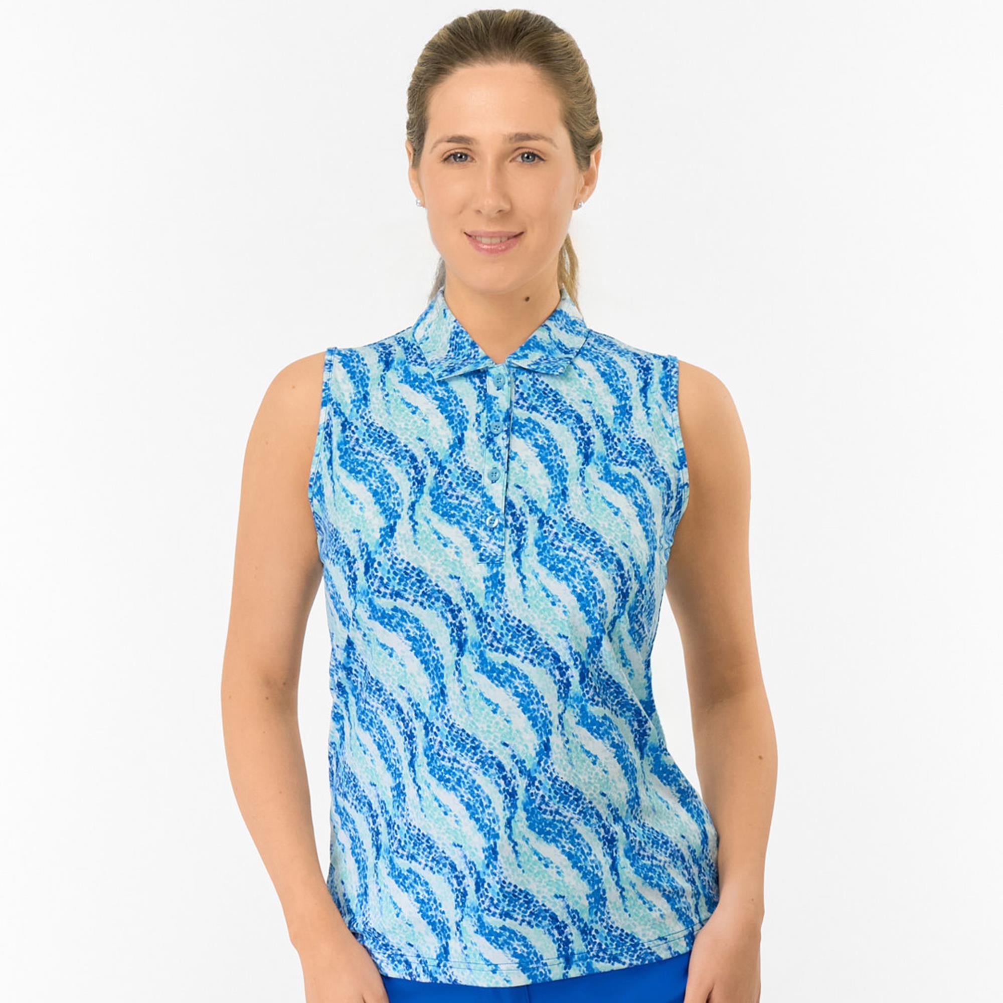 Pure Golf Liberty Sleeveless Ladies Golf Polo Shirt Marine Mosaic