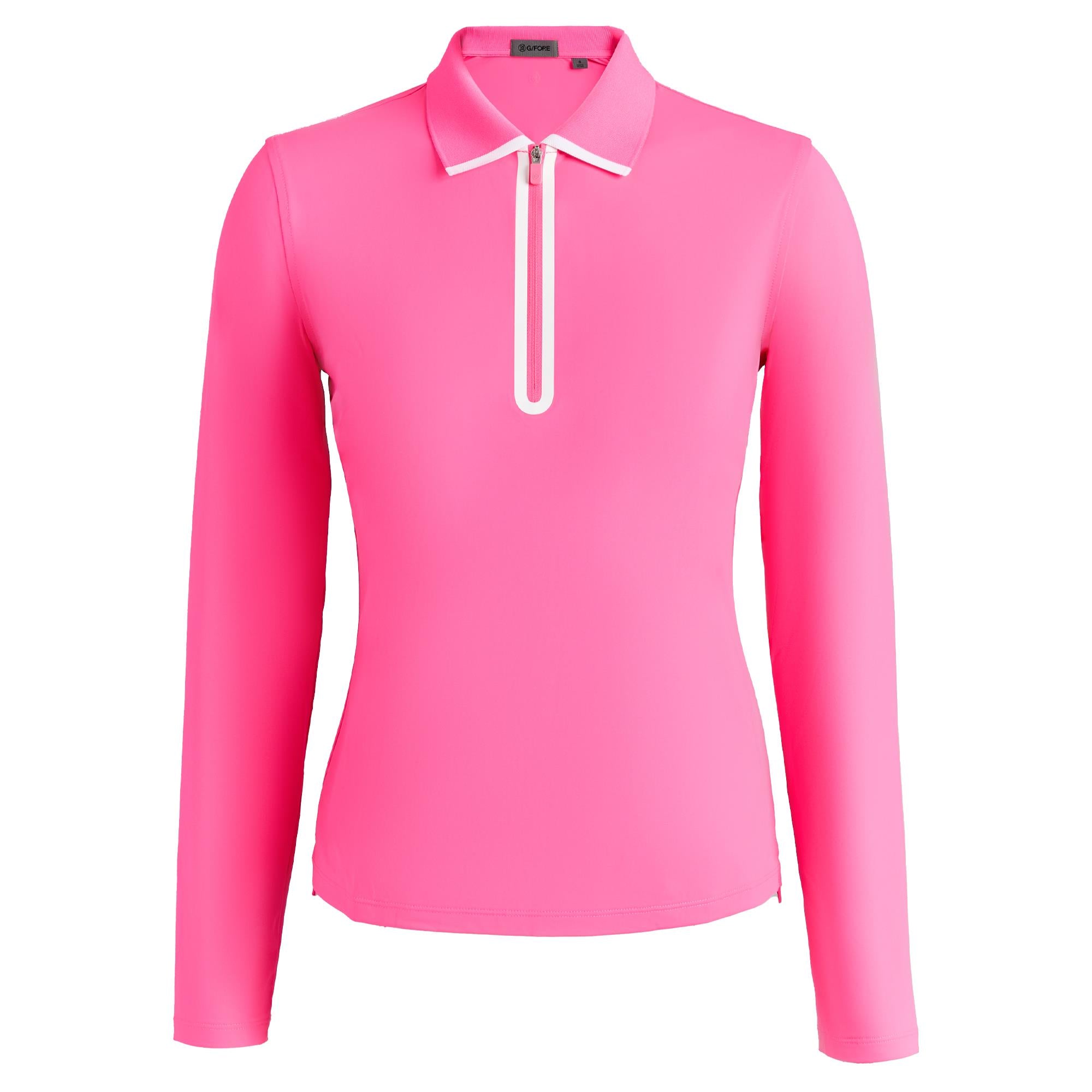 G/FORE Silky Tech Nylon Zip Ladies Long Sleeve Polo Shirt Knockout Pink