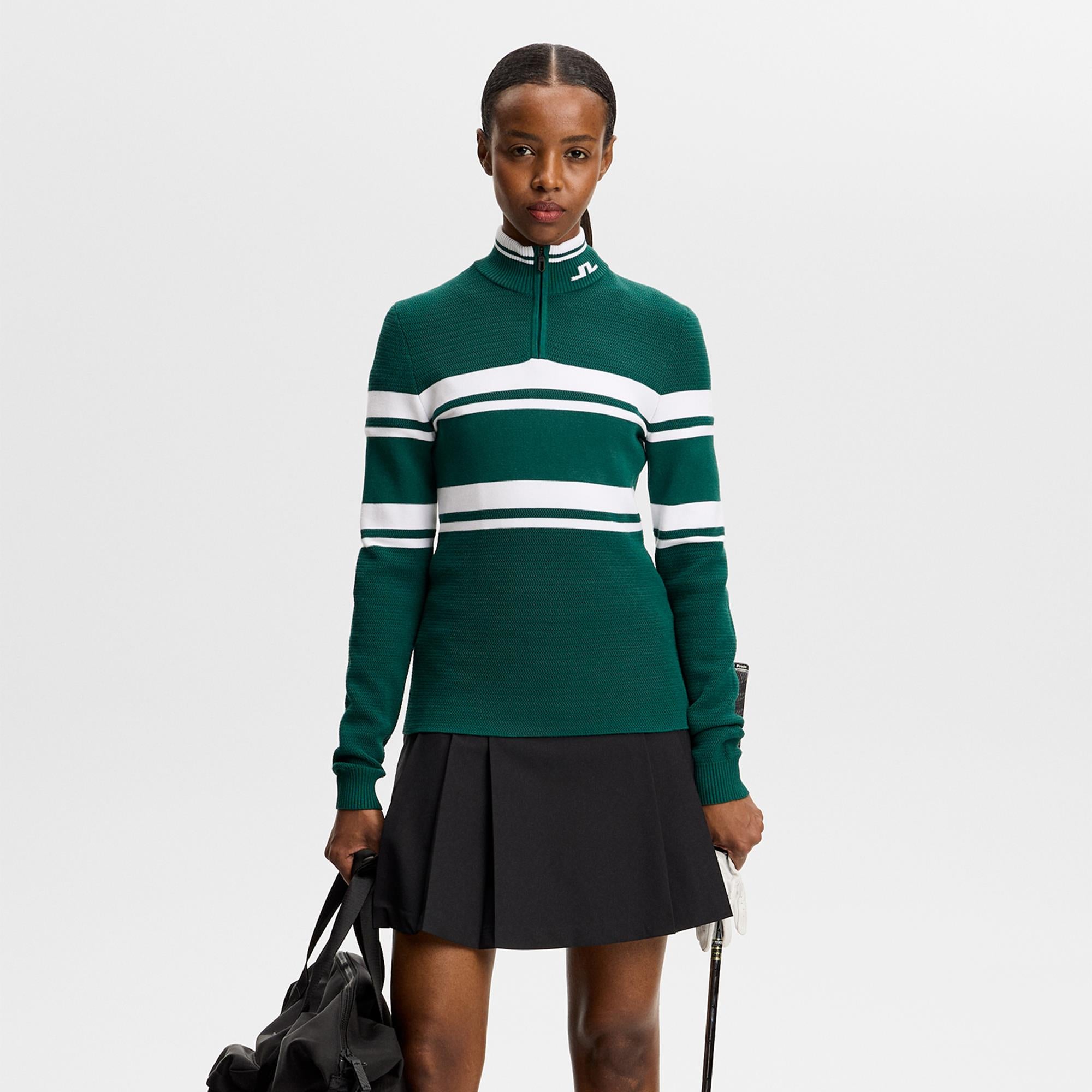 J Lindeberg Ariadne Knit Ladies Quarter Zip Golf Sweater Forest Biome