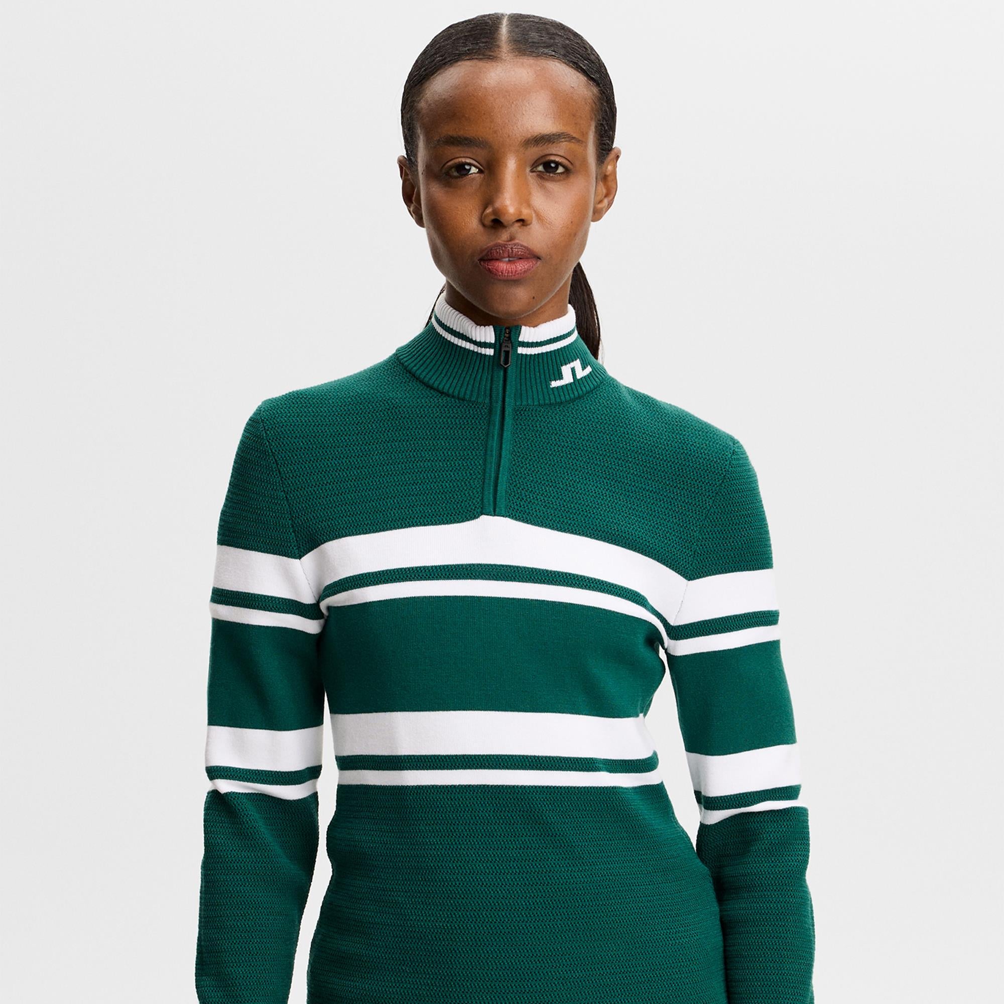 J Lindeberg Ariadne Knit Ladies Quarter Zip Golf Sweater Forest Biome