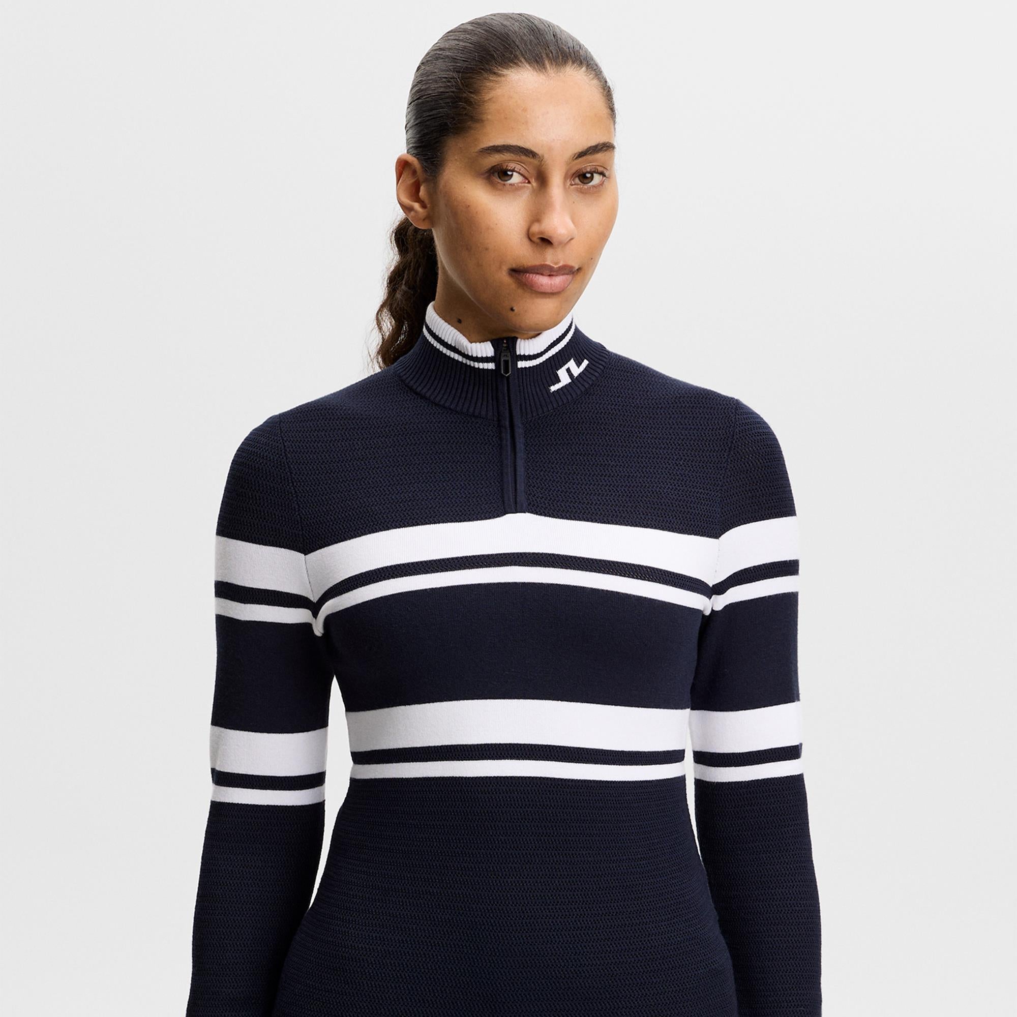 J Lindeberg Ariadne Knit Ladies Quarter Zip Golf Sweater Navy