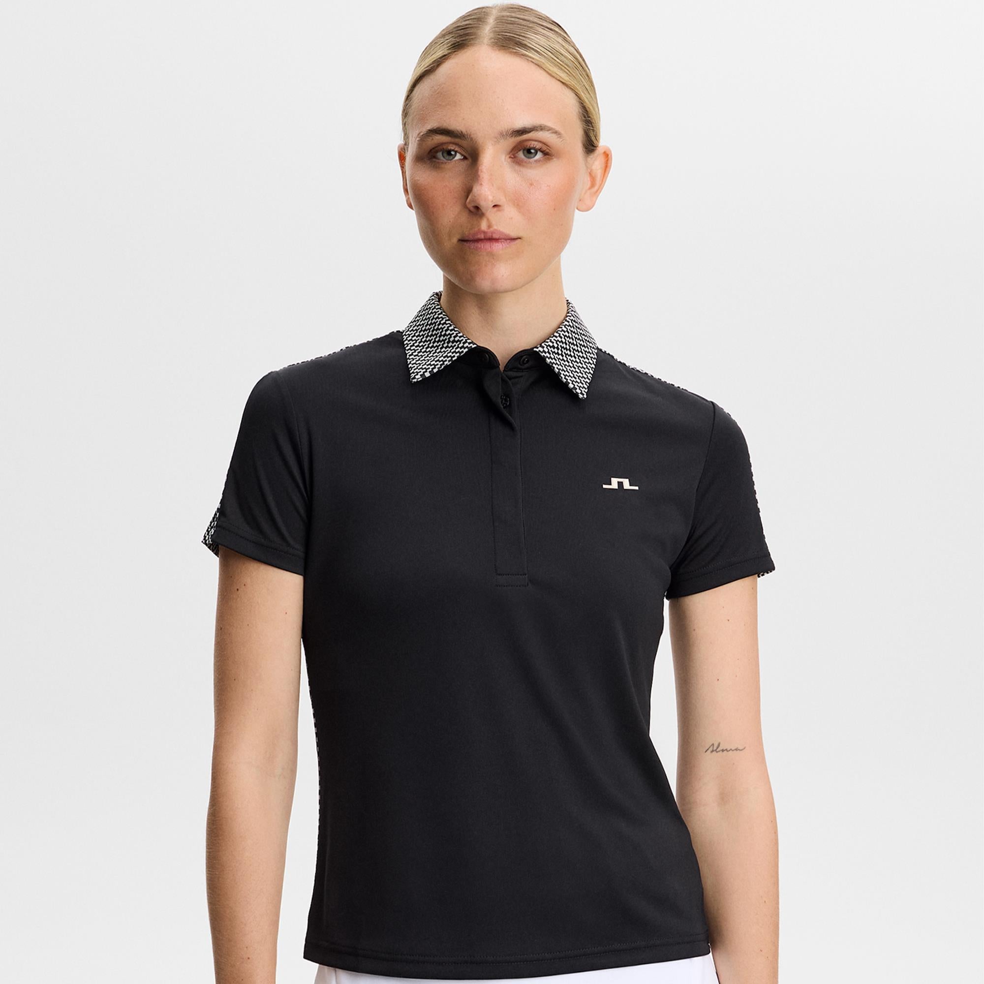 J Lindeberg Cara Print Ladies Golf Polo Shirt Black