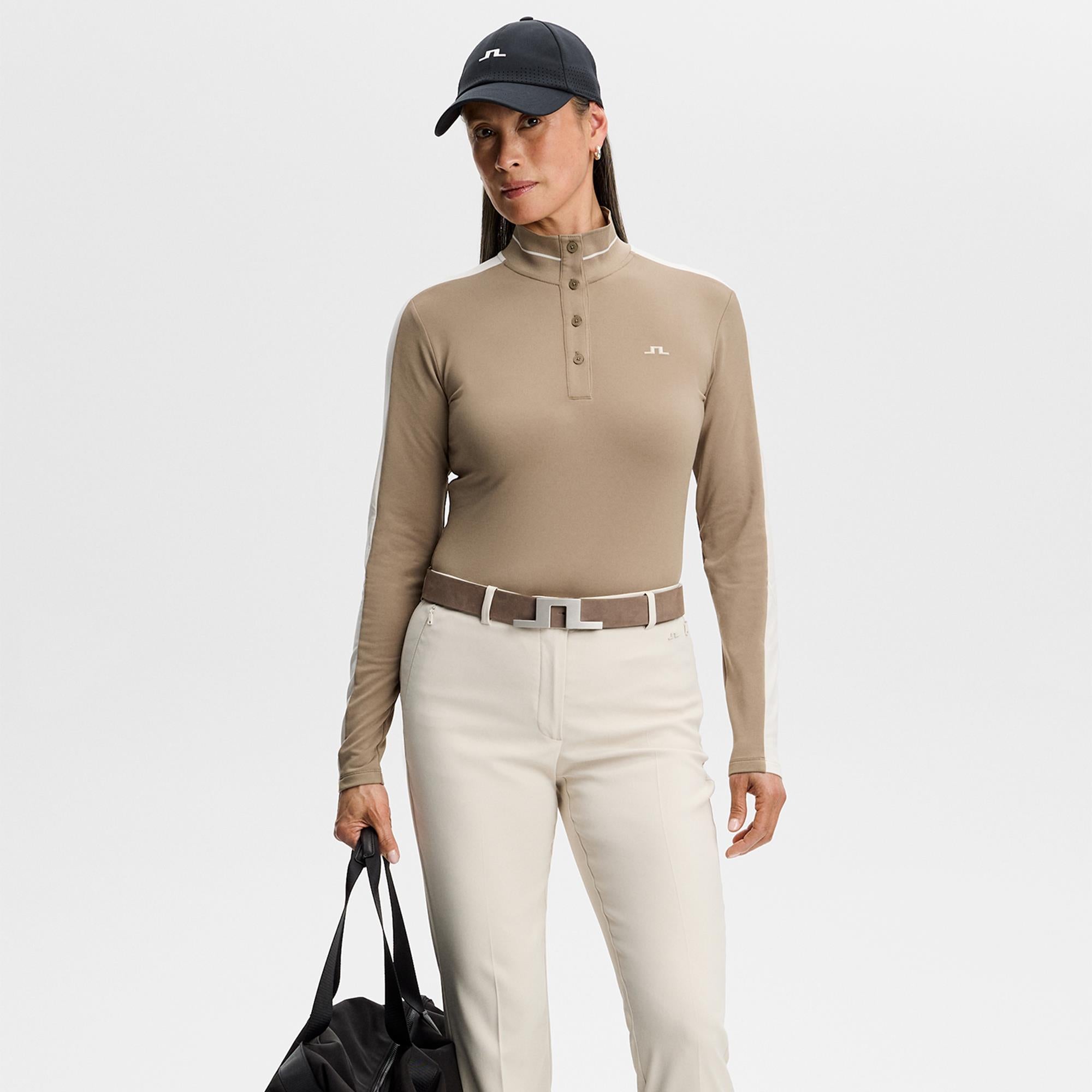 J Lindeberg Hertta Ladies Long Sleeve Polo Shirt Brindle
