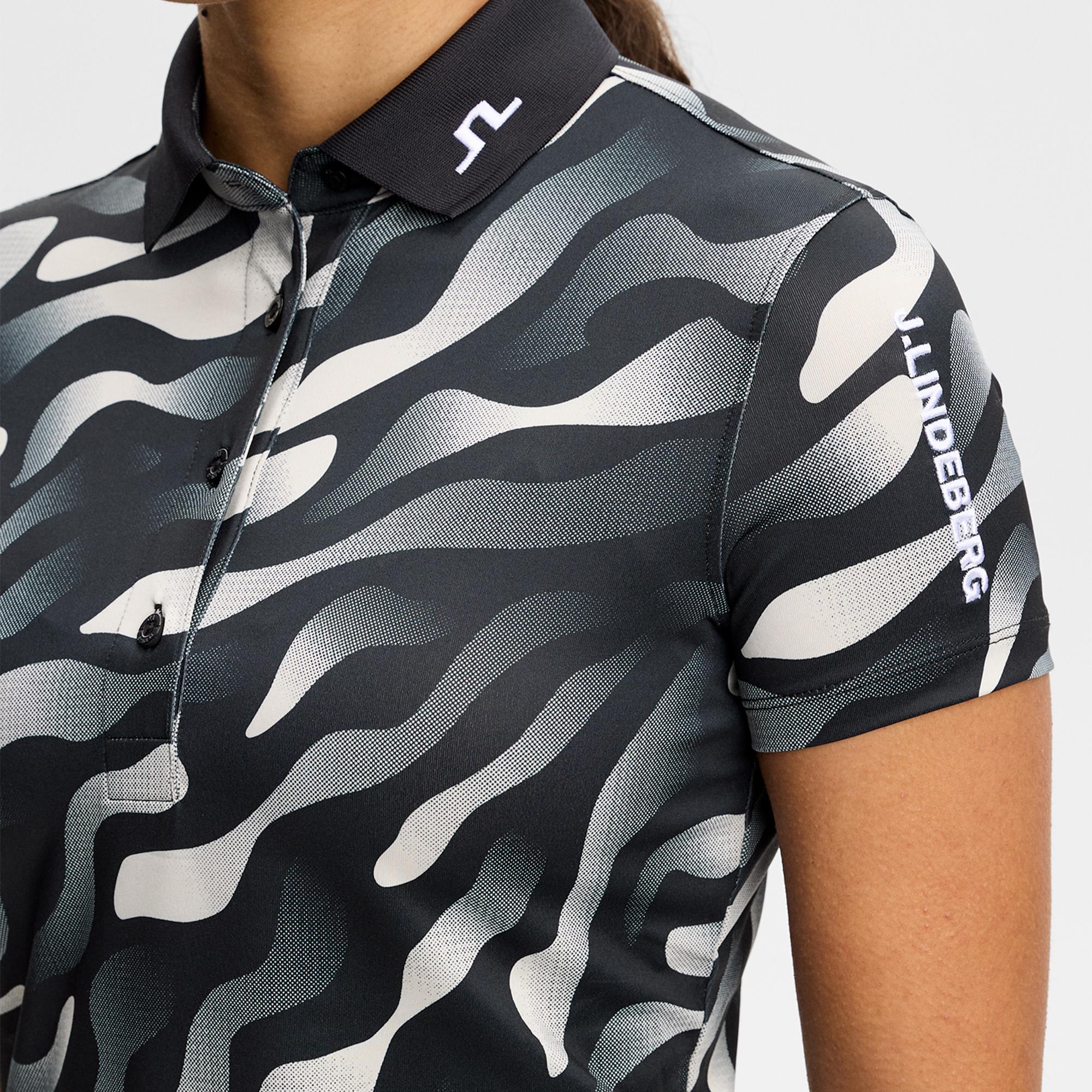 J Lindeberg Tour Tech Print Ladies Golf Polo Shirt Bunker Fade Black Moonbeam