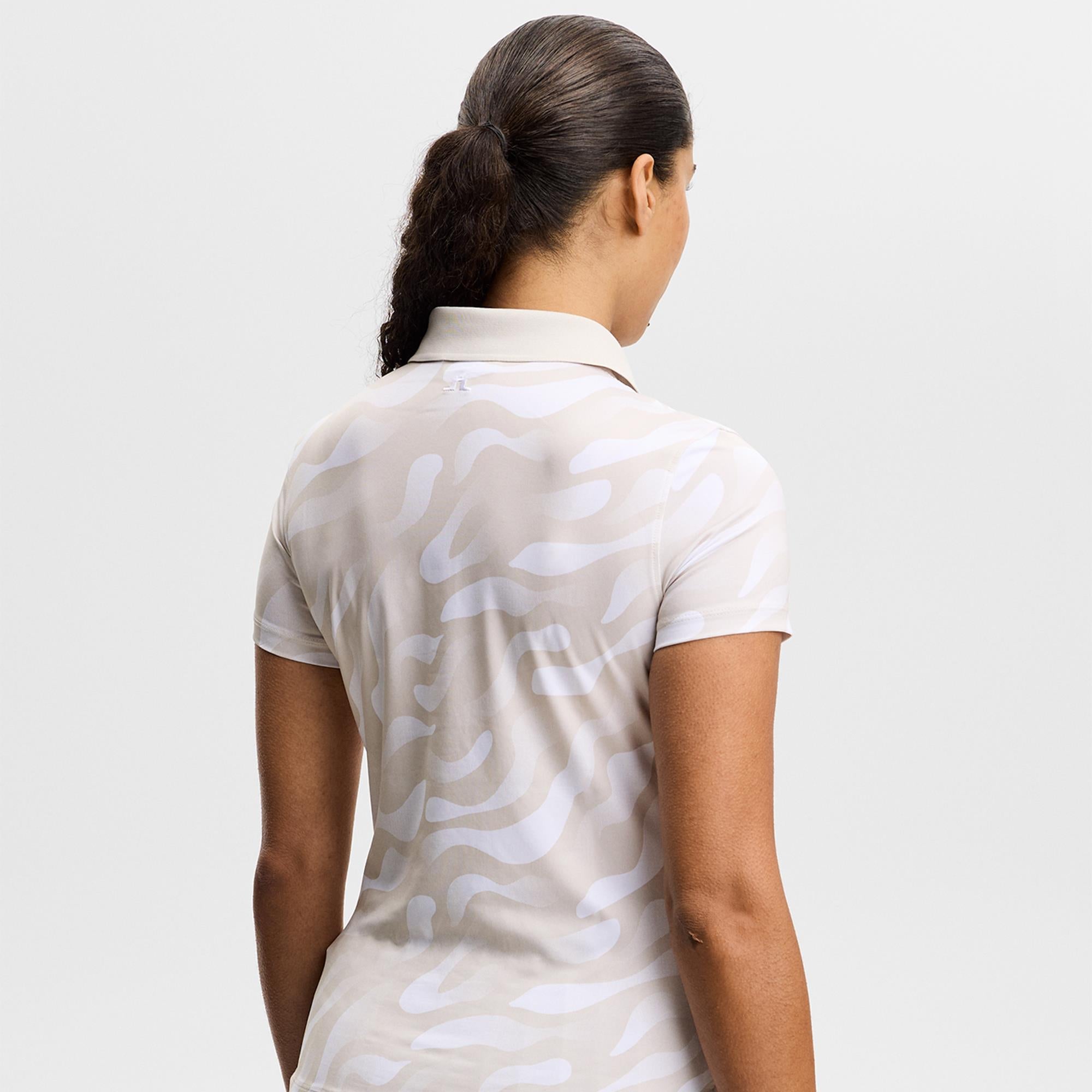 J Lindeberg Tour Tech Print Ladies Golf Polo Shirt Bunker Fade Moonbeam White