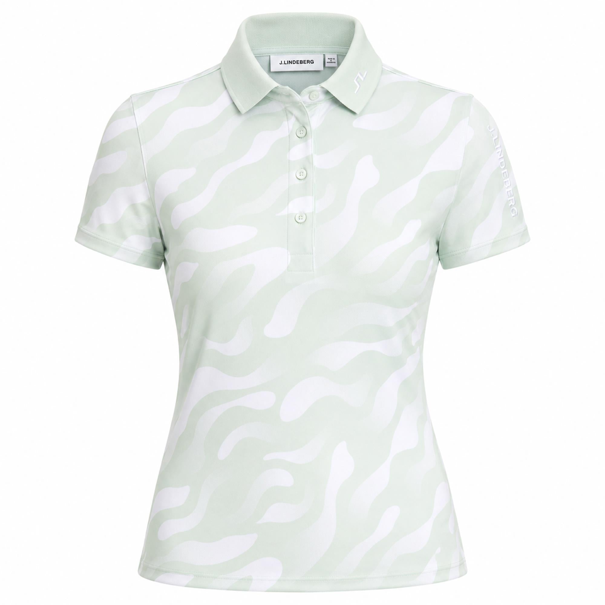 J Lindeberg Tour Tech Print Ladies Golf Polo Shirt Bunker Fade Subtle Green White