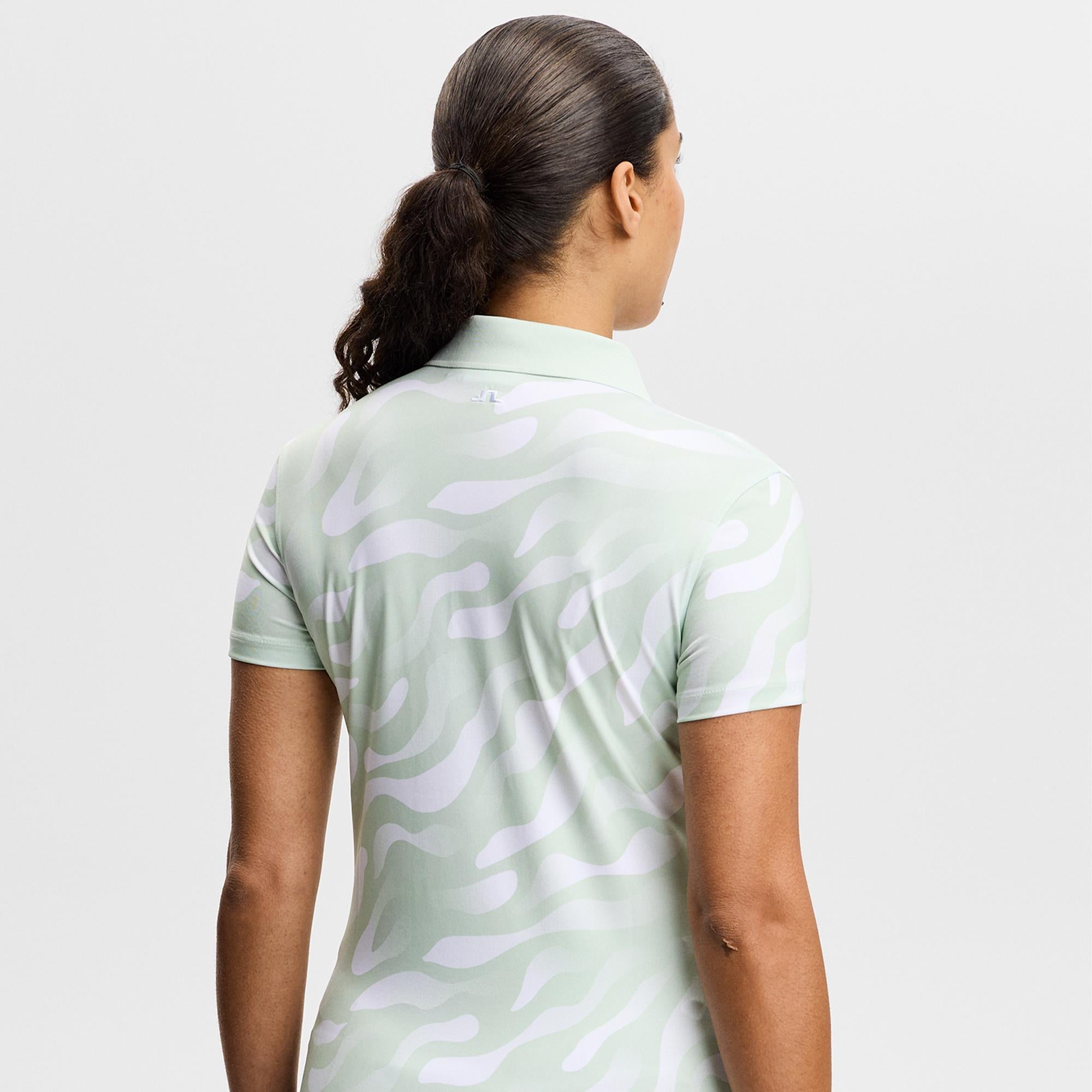 J Lindeberg Tour Tech Print Ladies Golf Polo Shirt Bunker Fade Subtle Green White