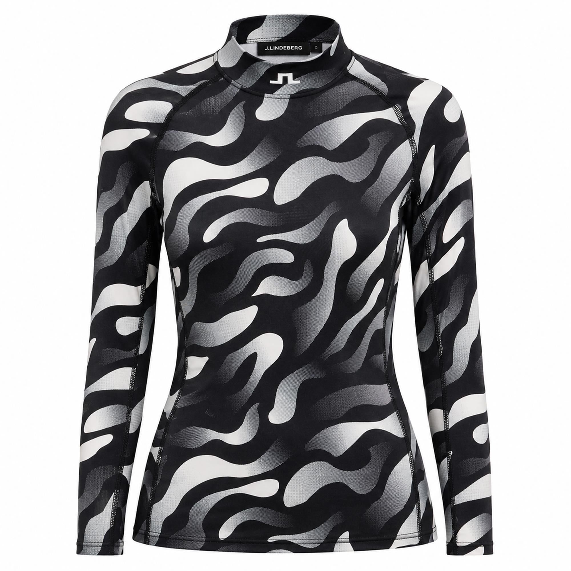 J Lindeberg Ella Print Ladies Compression Golf Top Bunker Fade Black Moonbeam