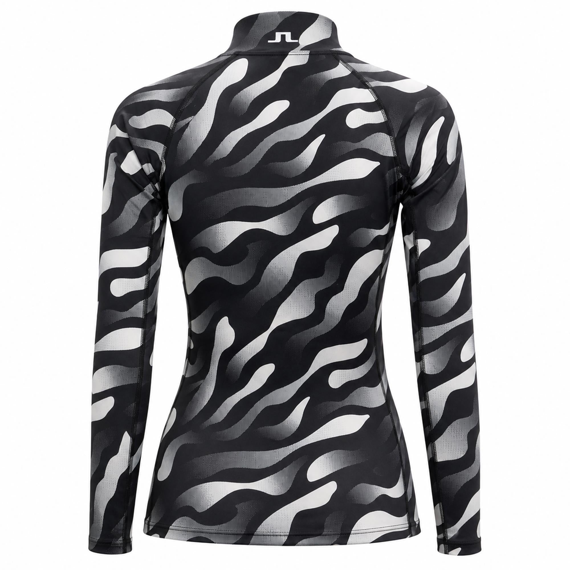 J Lindeberg Ella Print Ladies Compression Golf Top Bunker Fade Black Moonbeam