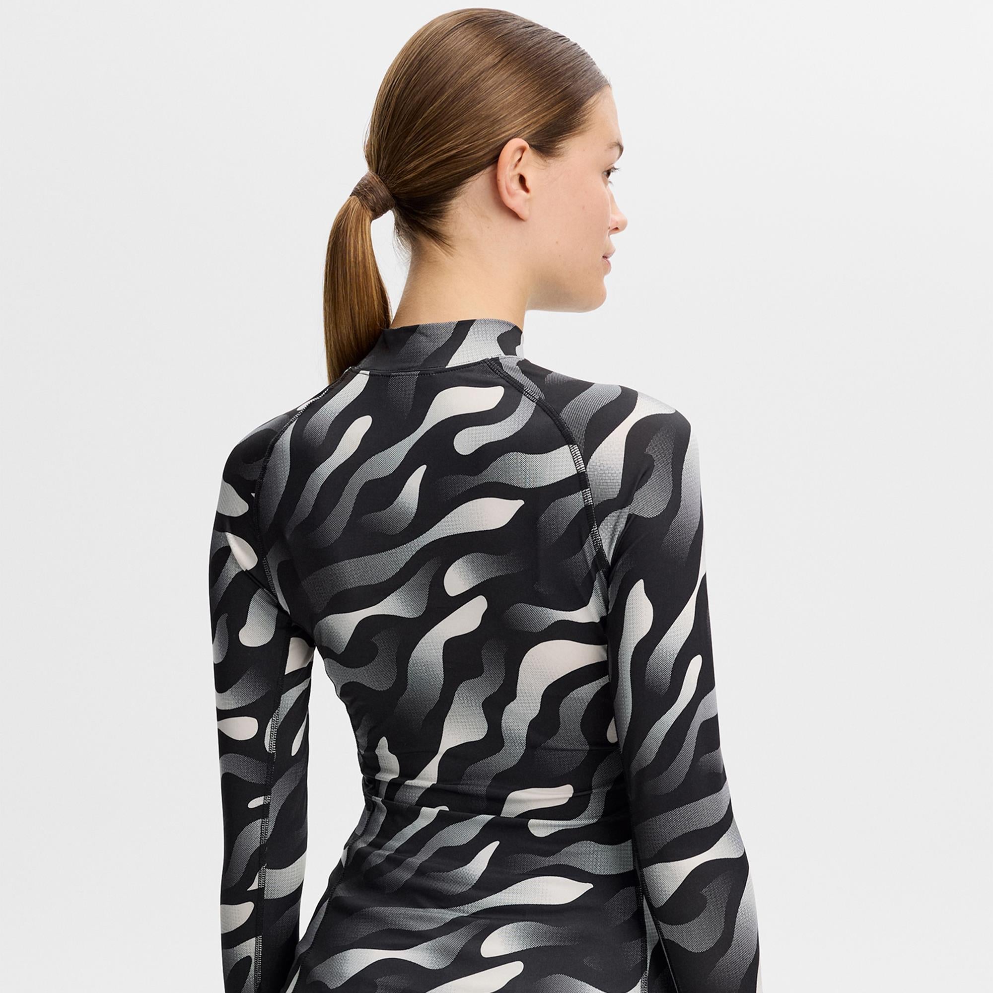 J Lindeberg Ella Print Ladies Compression Golf Top Bunker Fade Black Moonbeam