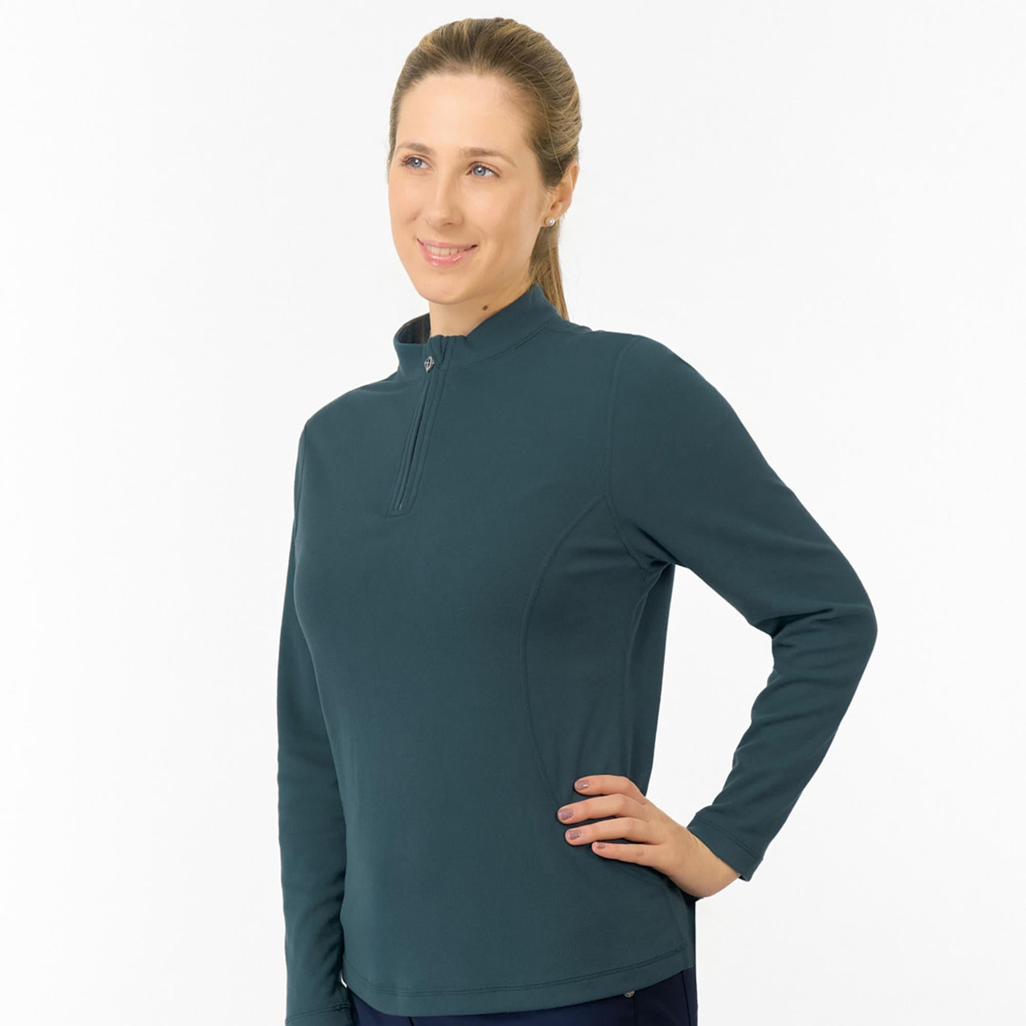 Pure Golf Iris Super Soft  Quarter Zip Ladies Golf Mid Layer Teal Ink
