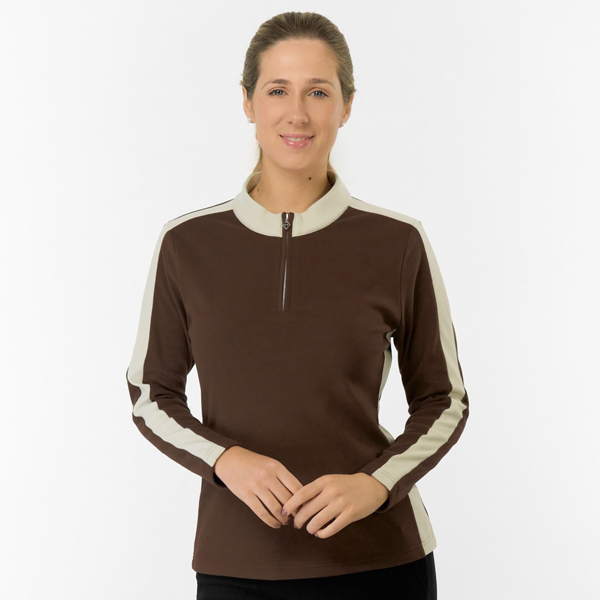 Pure Golf Jane Super Soft Quarter Zip Ladies Golf Mid Layer Cocoa Powder