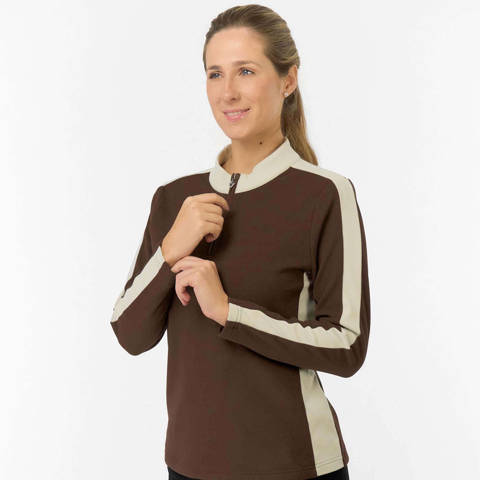 Pure Golf Jane Super Soft Quarter Zip Ladies Golf Mid Layer Cocoa Powder