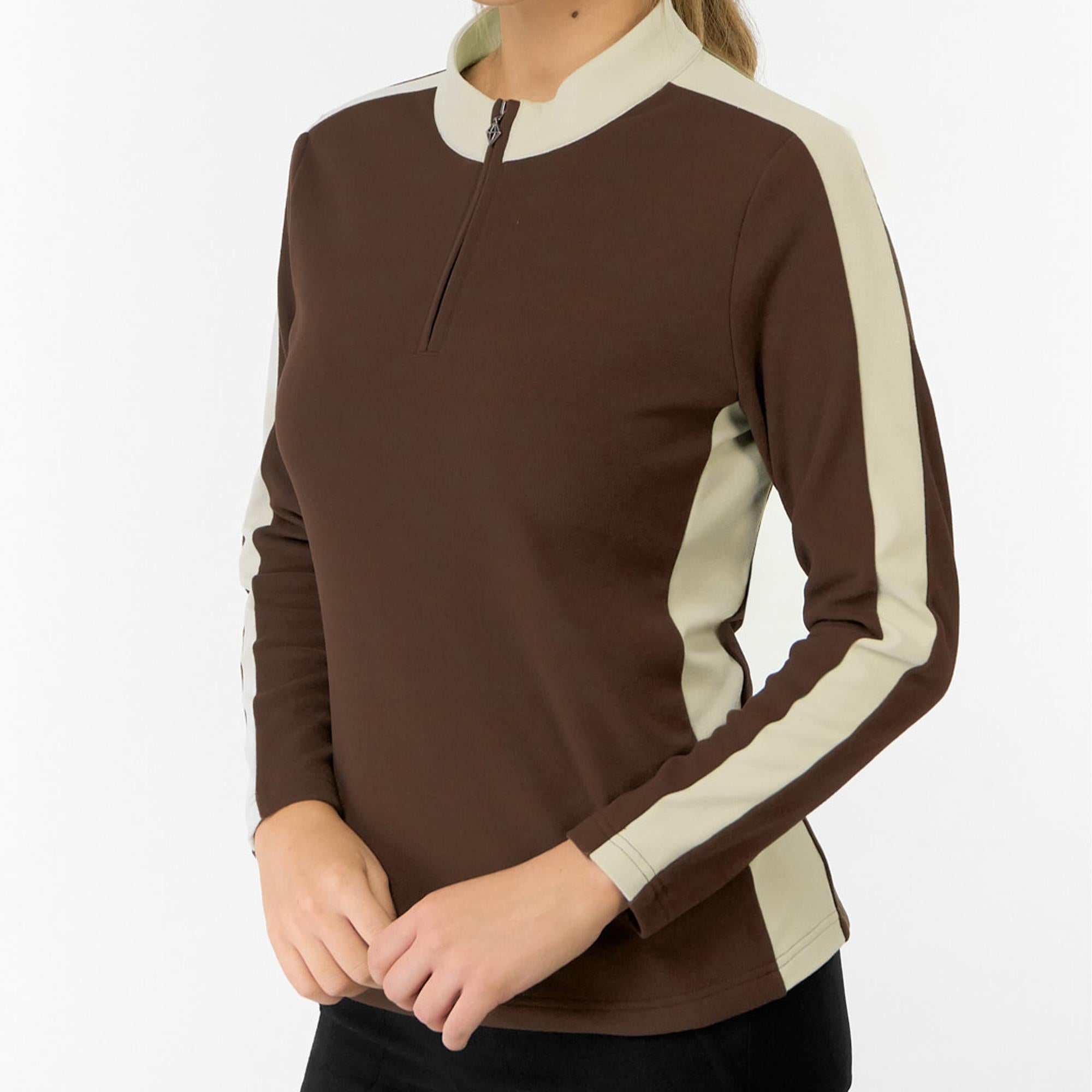Pure Golf Jane Super Soft Quarter Zip Ladies Golf Mid Layer Cocoa Powder