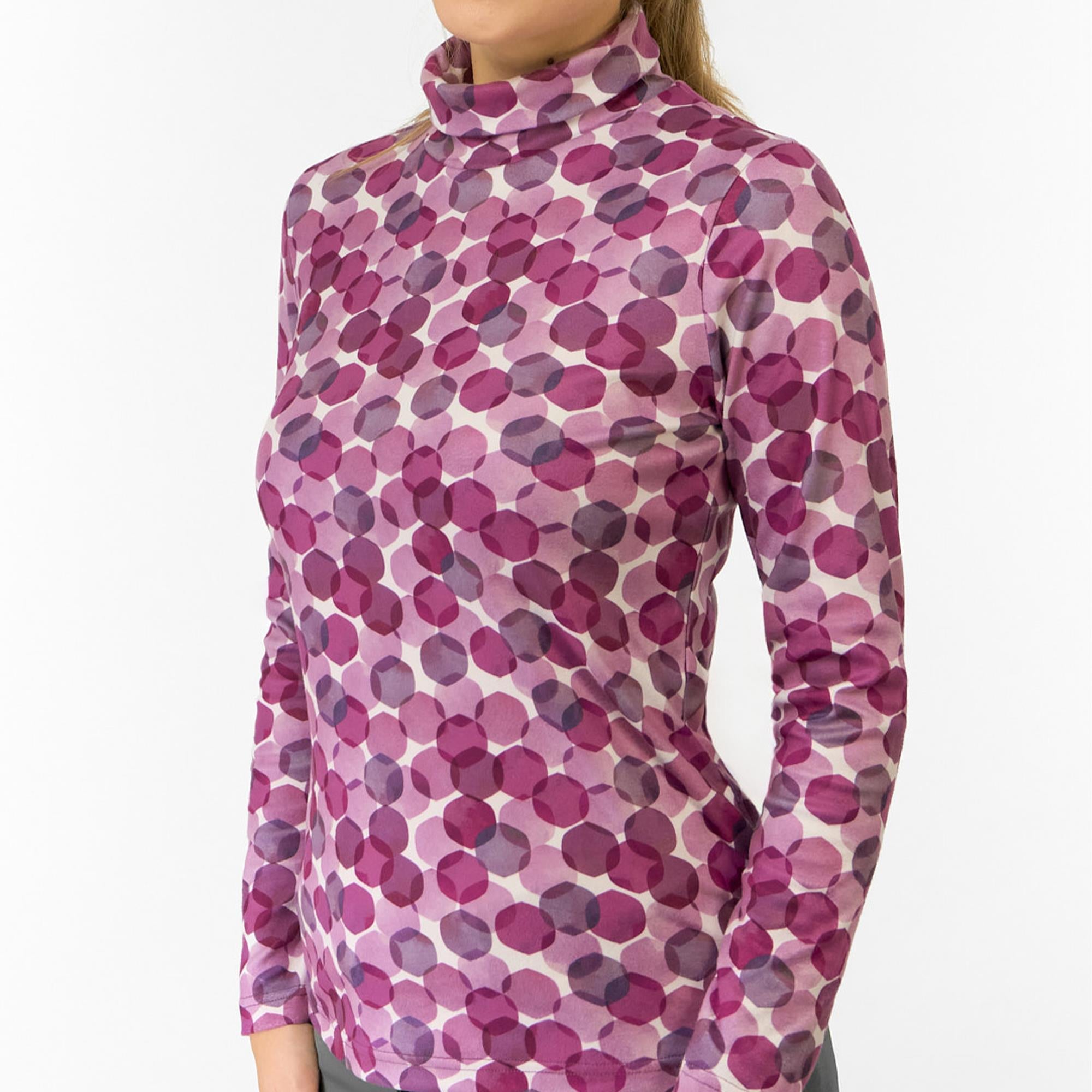 Pure Golf Amy Printed Ladies Golf Roll Neck Berry Bokeh
