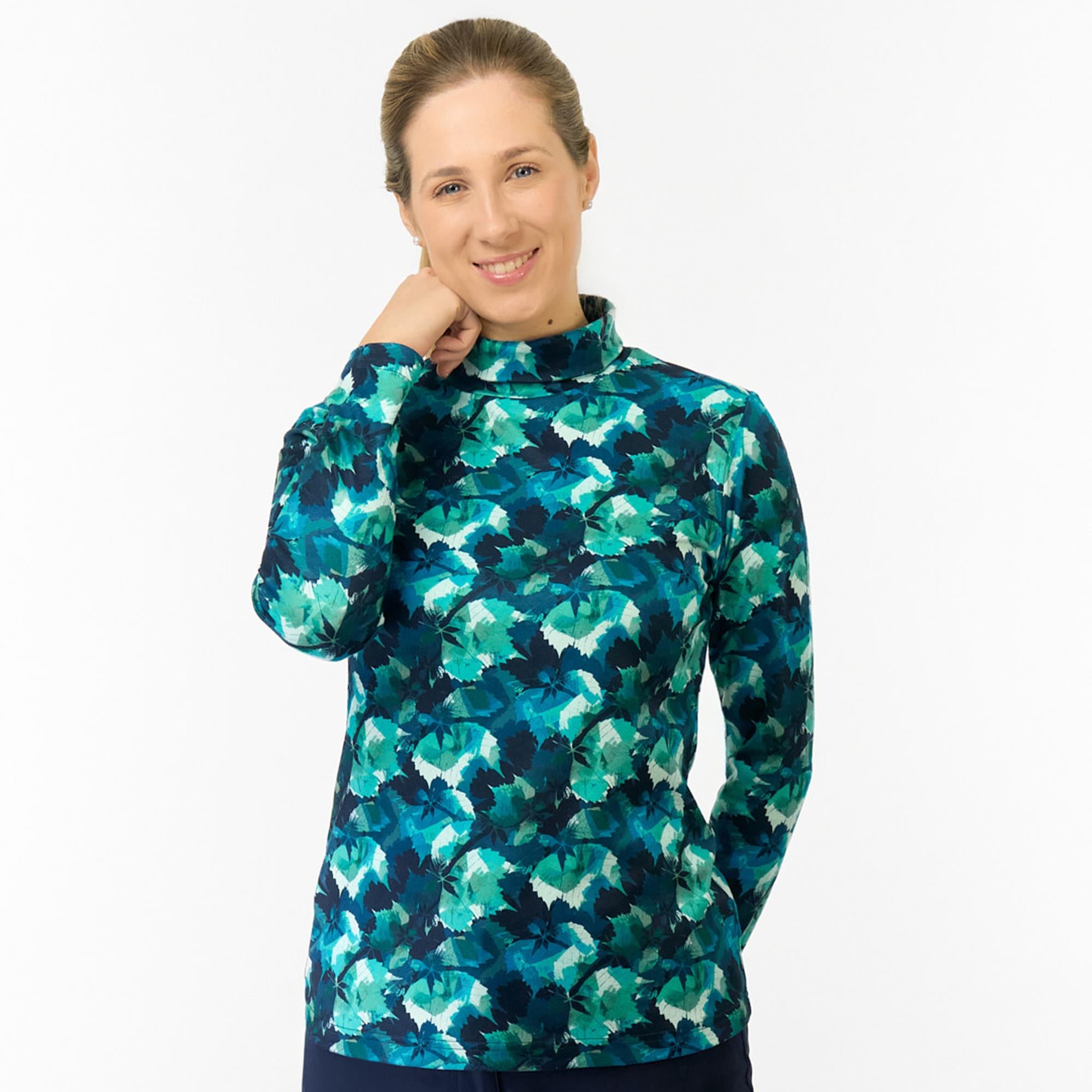 Pure Golf Amy Printed Ladies Golf Roll Neck Leaf Lagoon