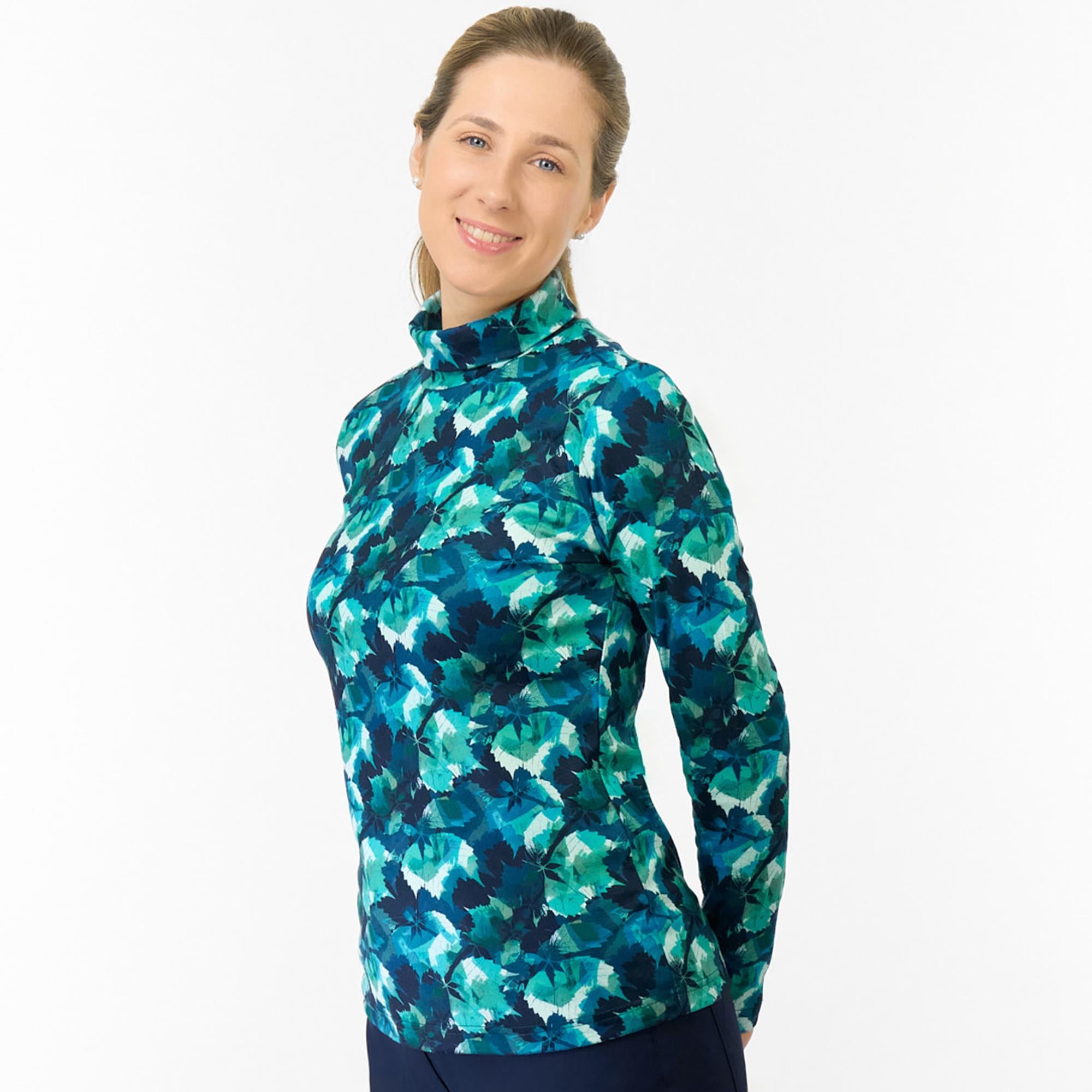 Pure Golf Amy Printed Ladies Golf Roll Neck Leaf Lagoon