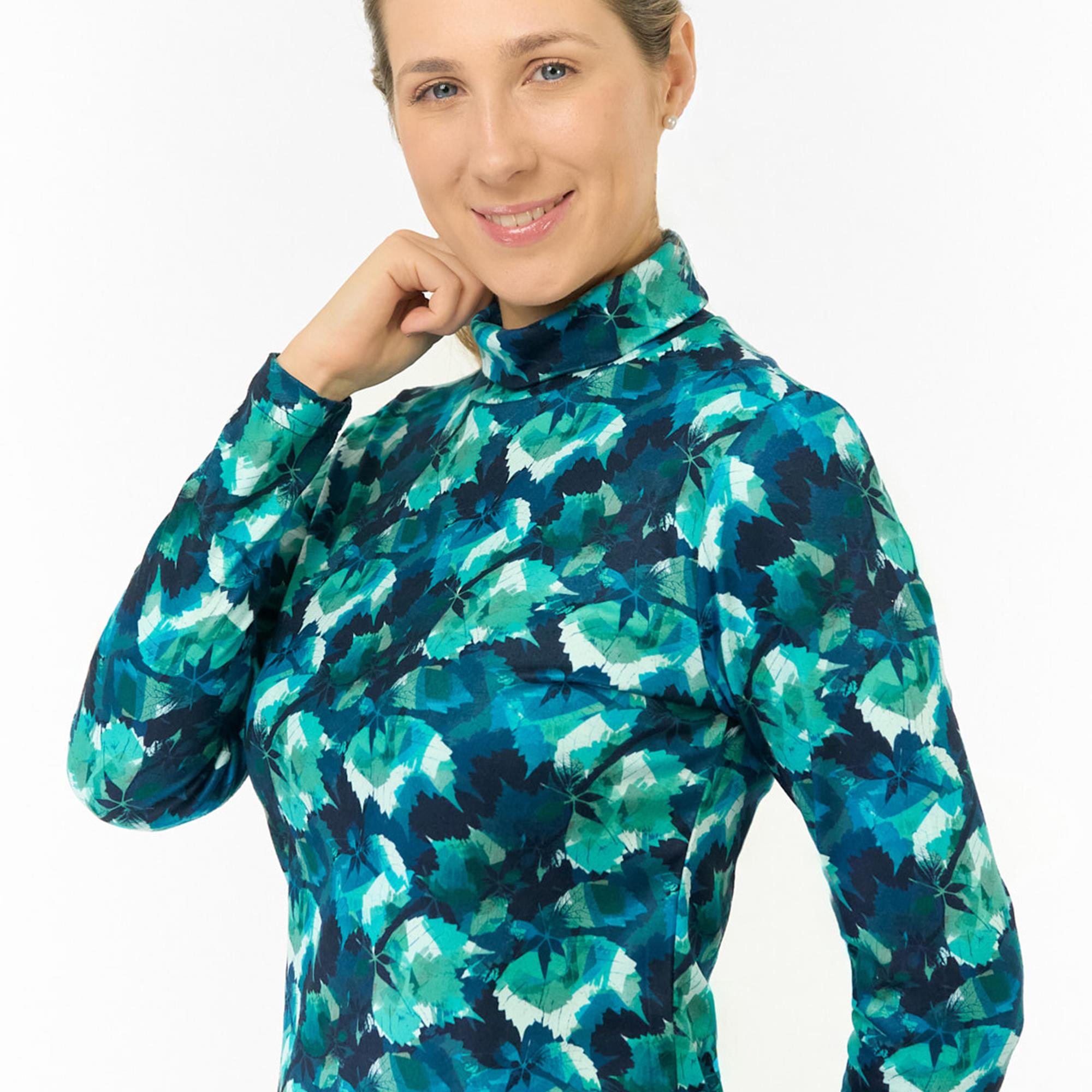 Pure Golf Amy Printed Ladies Golf Roll Neck Leaf Lagoon