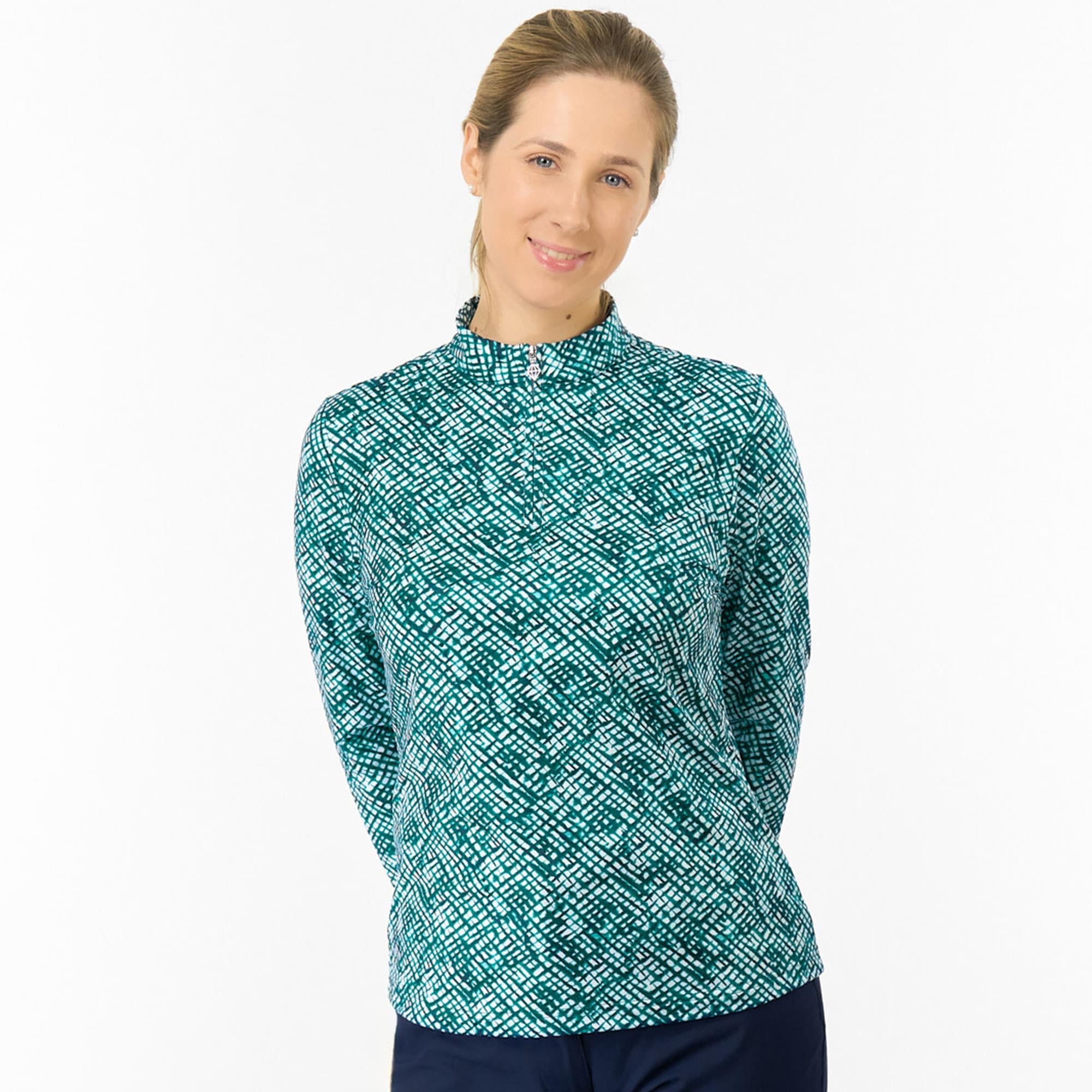 Pure Golf Arusha Ladies Golf Mid Layer Teal Crosshatch