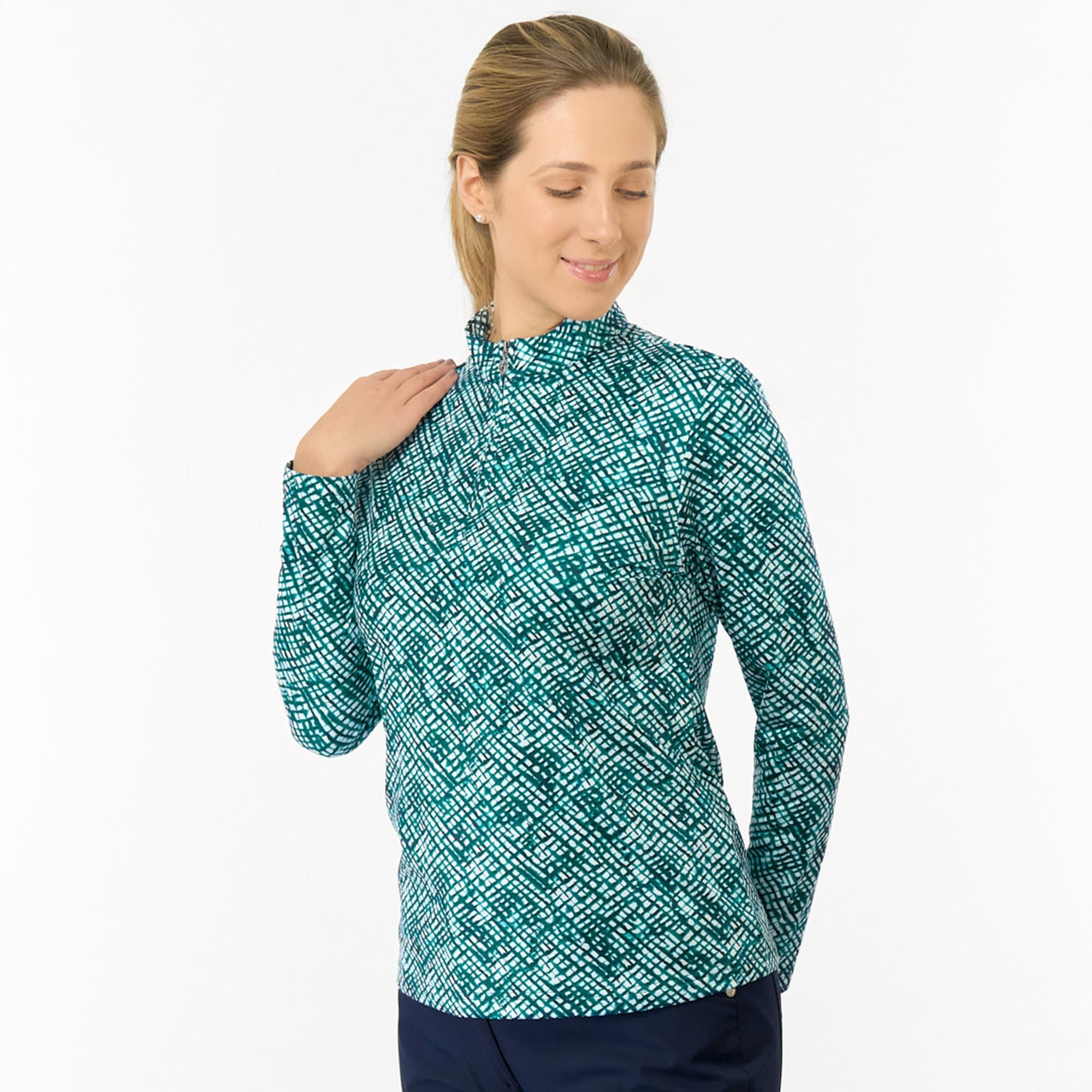 Pure Golf Arusha Ladies Golf Mid Layer Teal Crosshatch