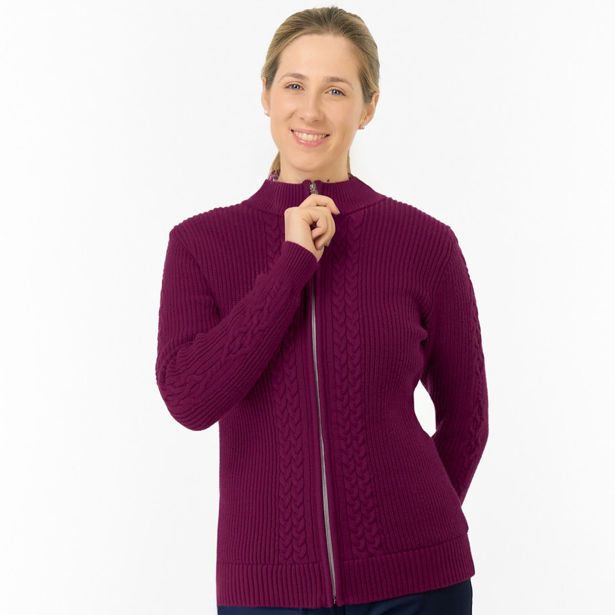 Pure Golf Sophia Elena Knit Lined Ladies Golf Cardigan Morello Cherry