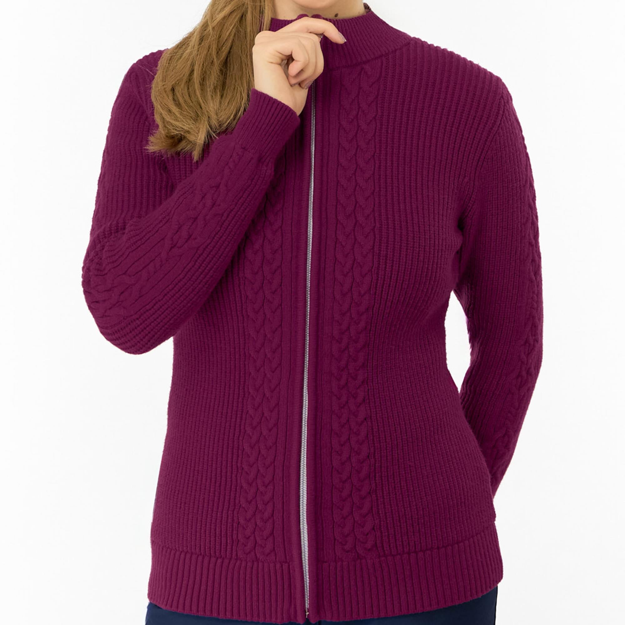 Pure Golf Sophia Elena Knit Lined Ladies Golf Cardigan Morello Cherry