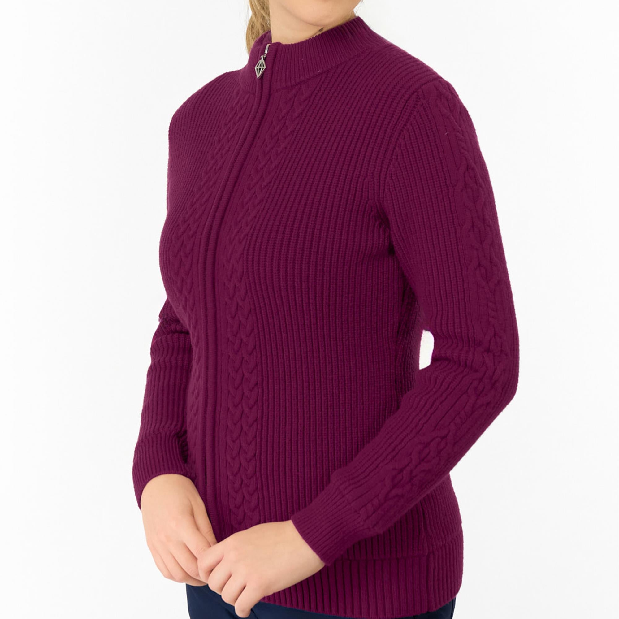 Pure Golf Sophia Elena Knit Lined Ladies Golf Cardigan Morello Cherry