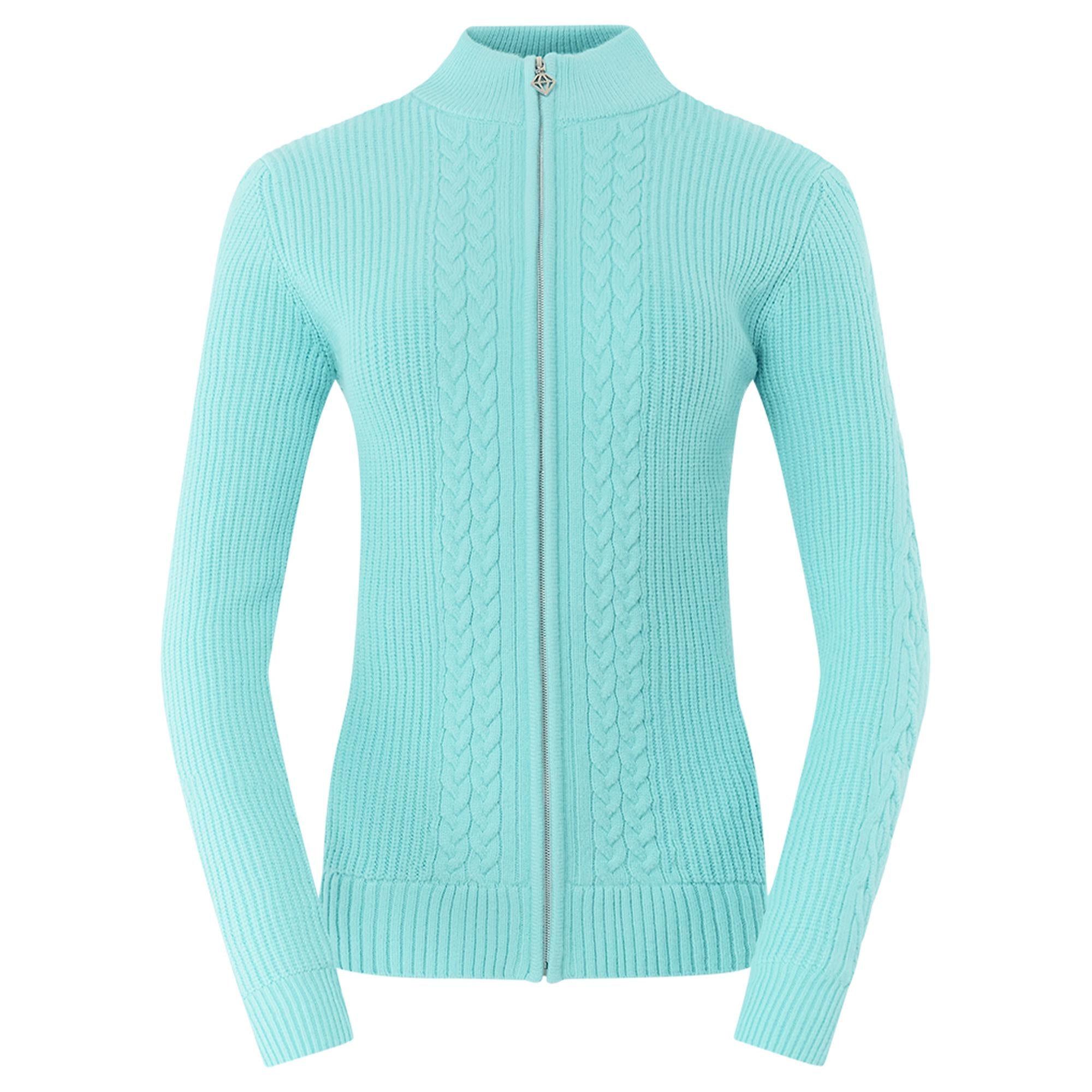 Pure Golf Sophia Elena Knit Lined Ladies Golf Cardigan Retro Blue